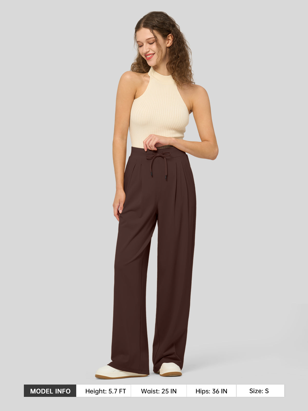 willit Women's Stretchy Wide Leg Slacks-28 Inch - brown