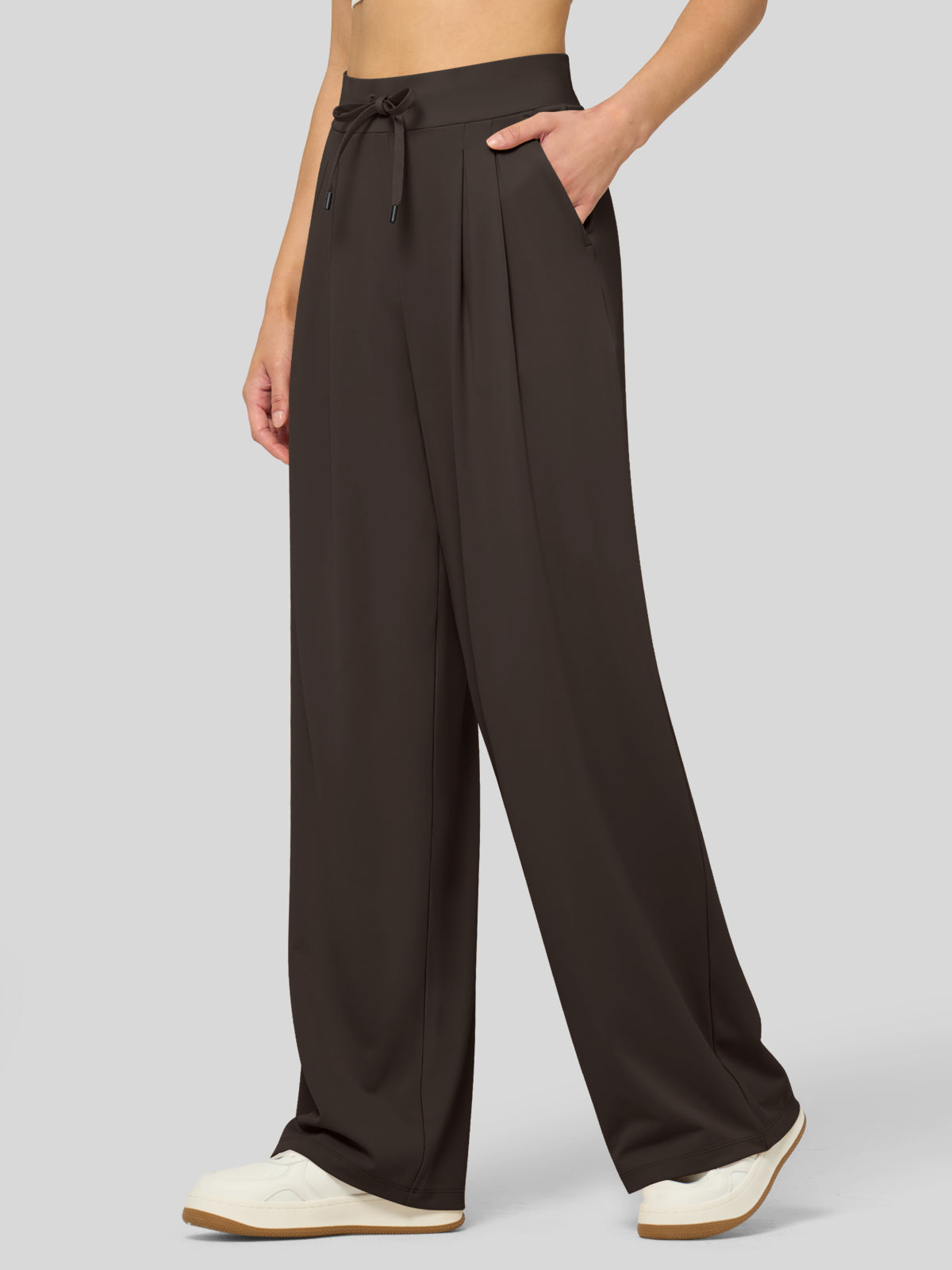 willit Women's Stretchy Wide Leg Slacks-28 Inch - coffee