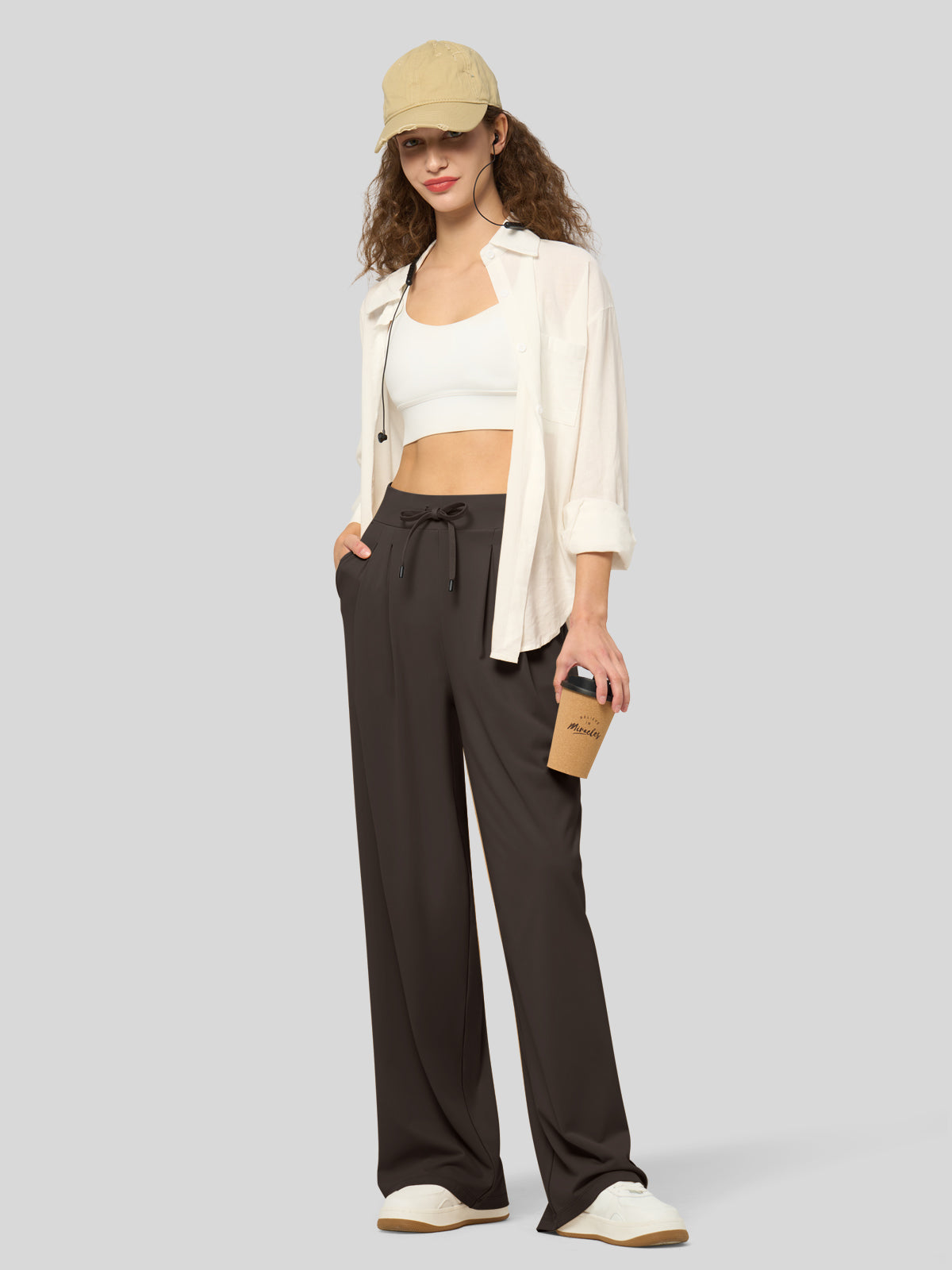 willit Women's Stretchy Wide Leg Slacks-28 Inch - coffee