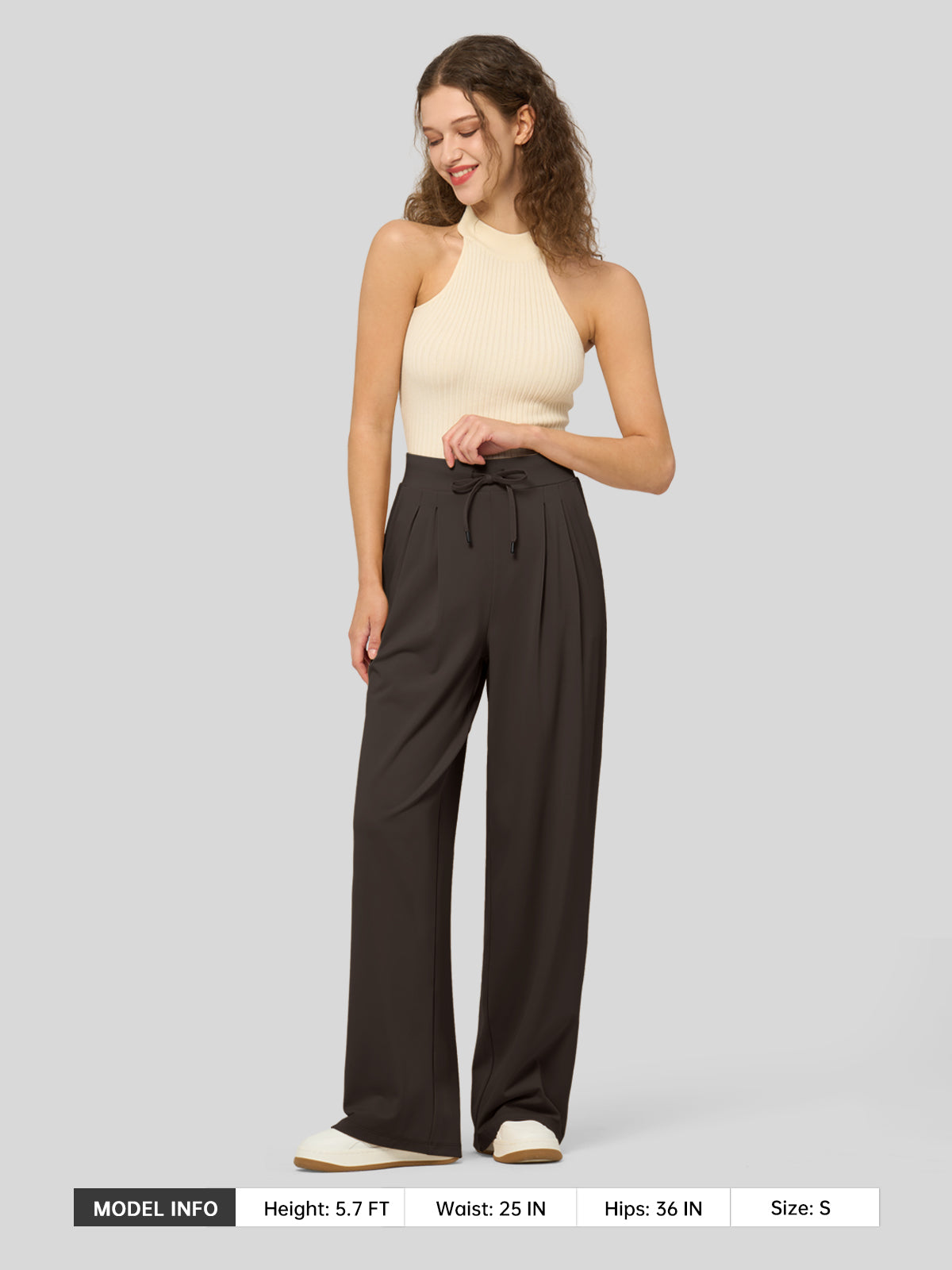 willit Women's Stretchy Wide Leg Slacks-28 Inch - coffee