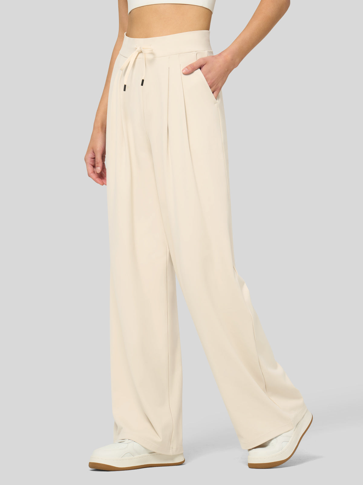 willit Women's Stretchy Wide Leg Slacks-28 Inch - cream