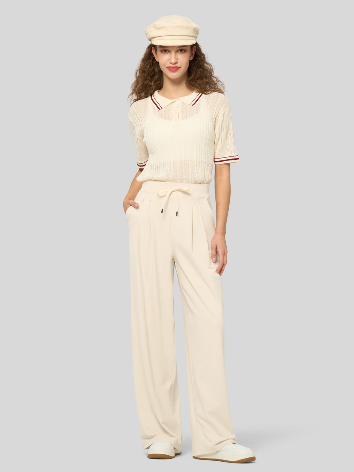 willit Women's Stretchy Wide Leg Slacks-28 Inch - cream
