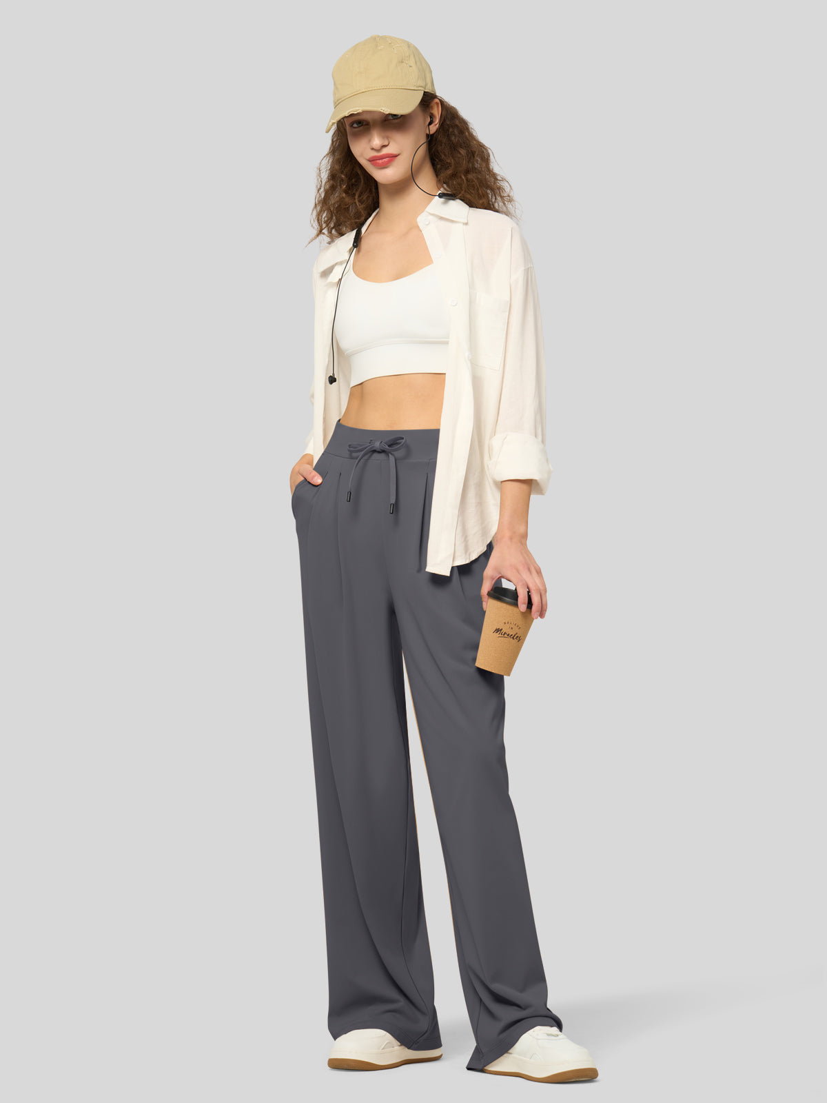 willit Women's Stretchy Wide Leg Slacks-28 Inch - deepgray