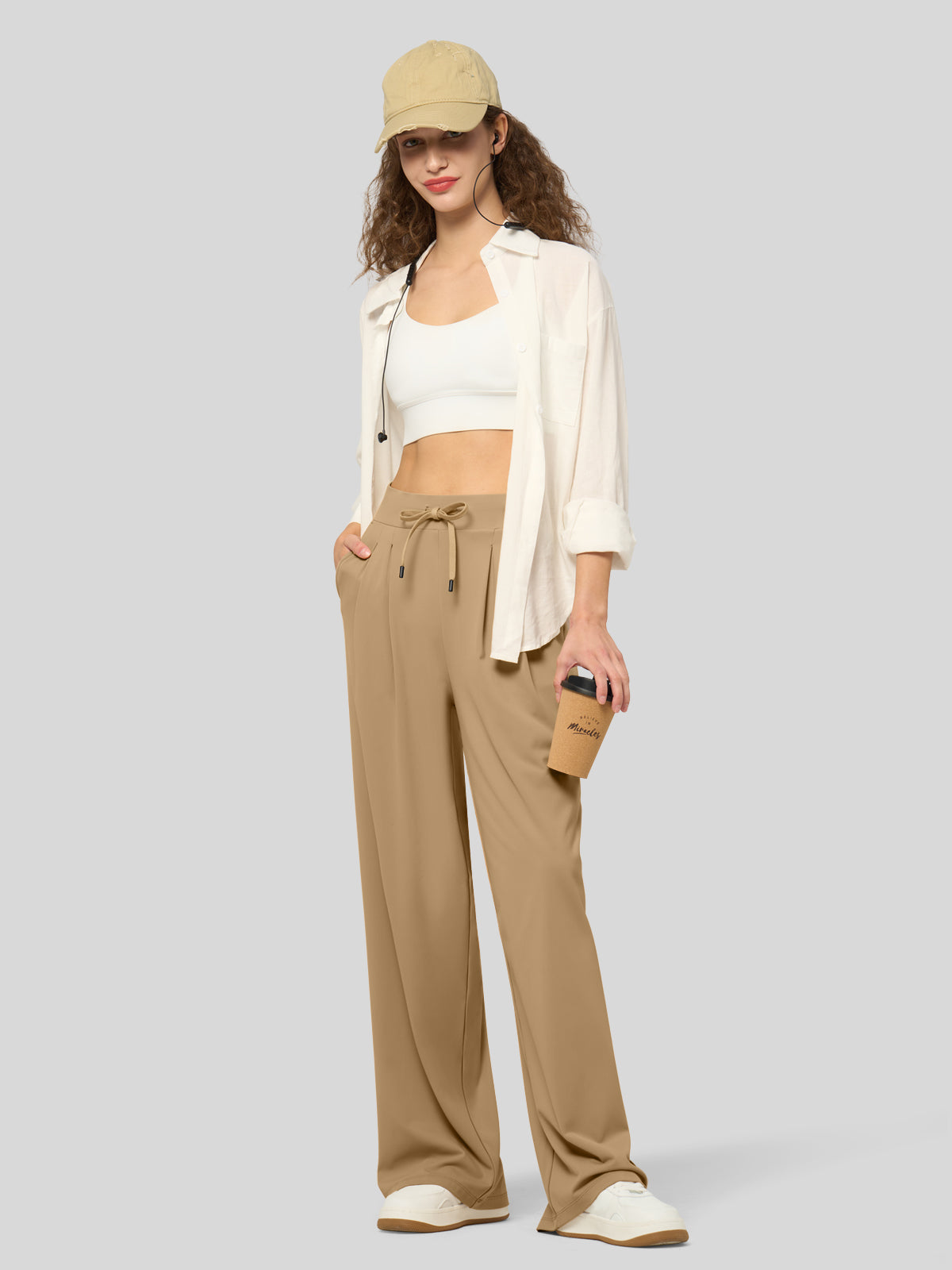 willit Women's Stretchy Wide Leg Slacks-28 Inch - deepkhaki