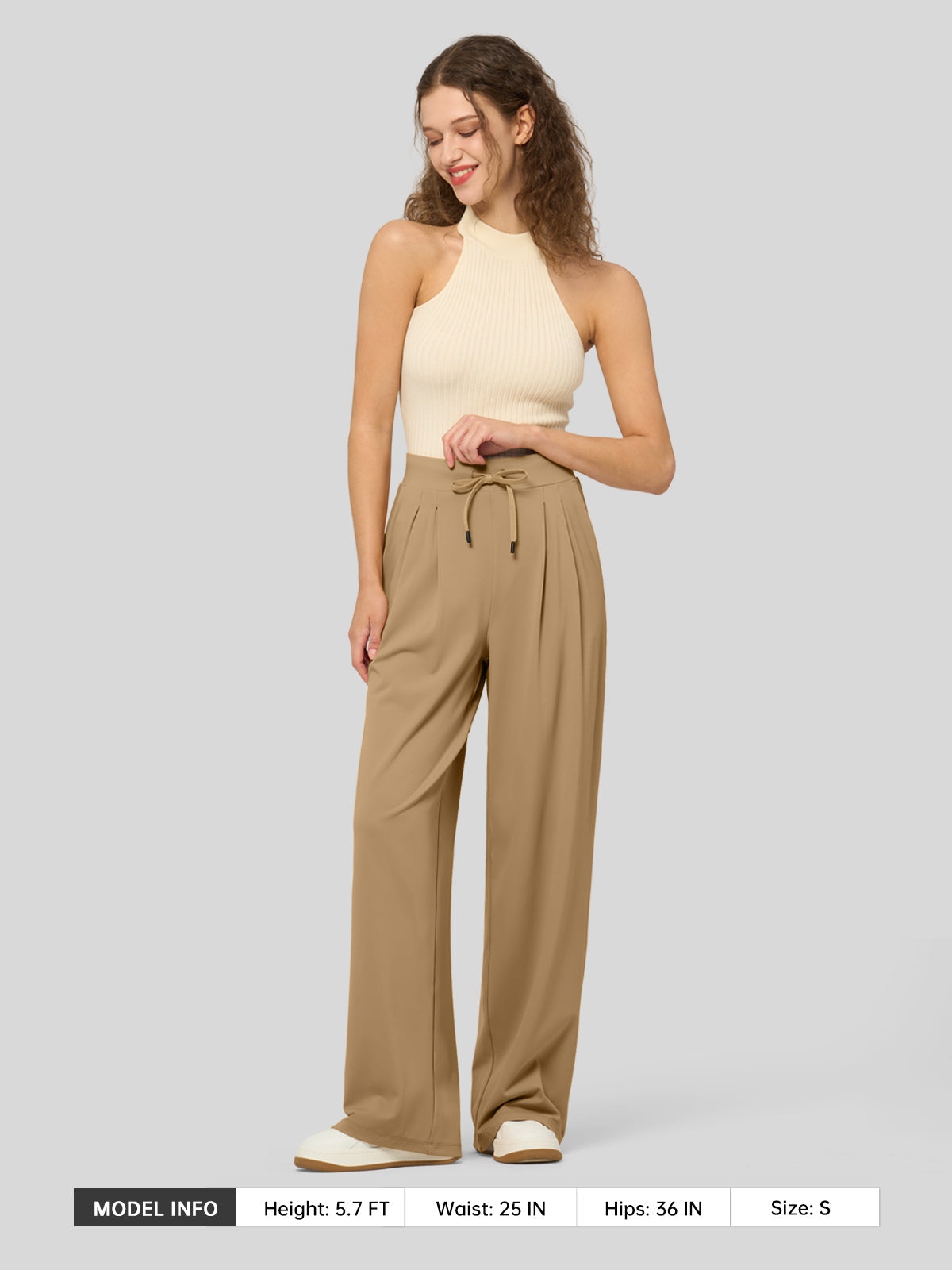 willit Women's Stretchy Wide Leg Slacks-28 Inch - deepkhaki