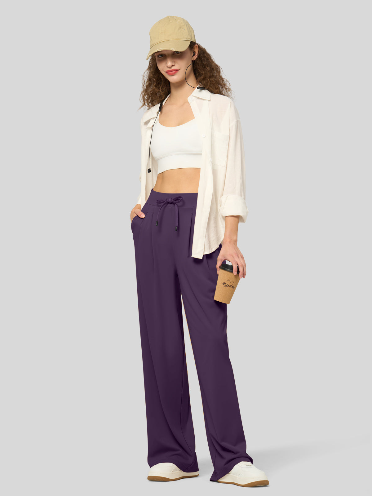 willit Women's Stretchy Wide Leg Slacks-28 Inch - deeppurle
