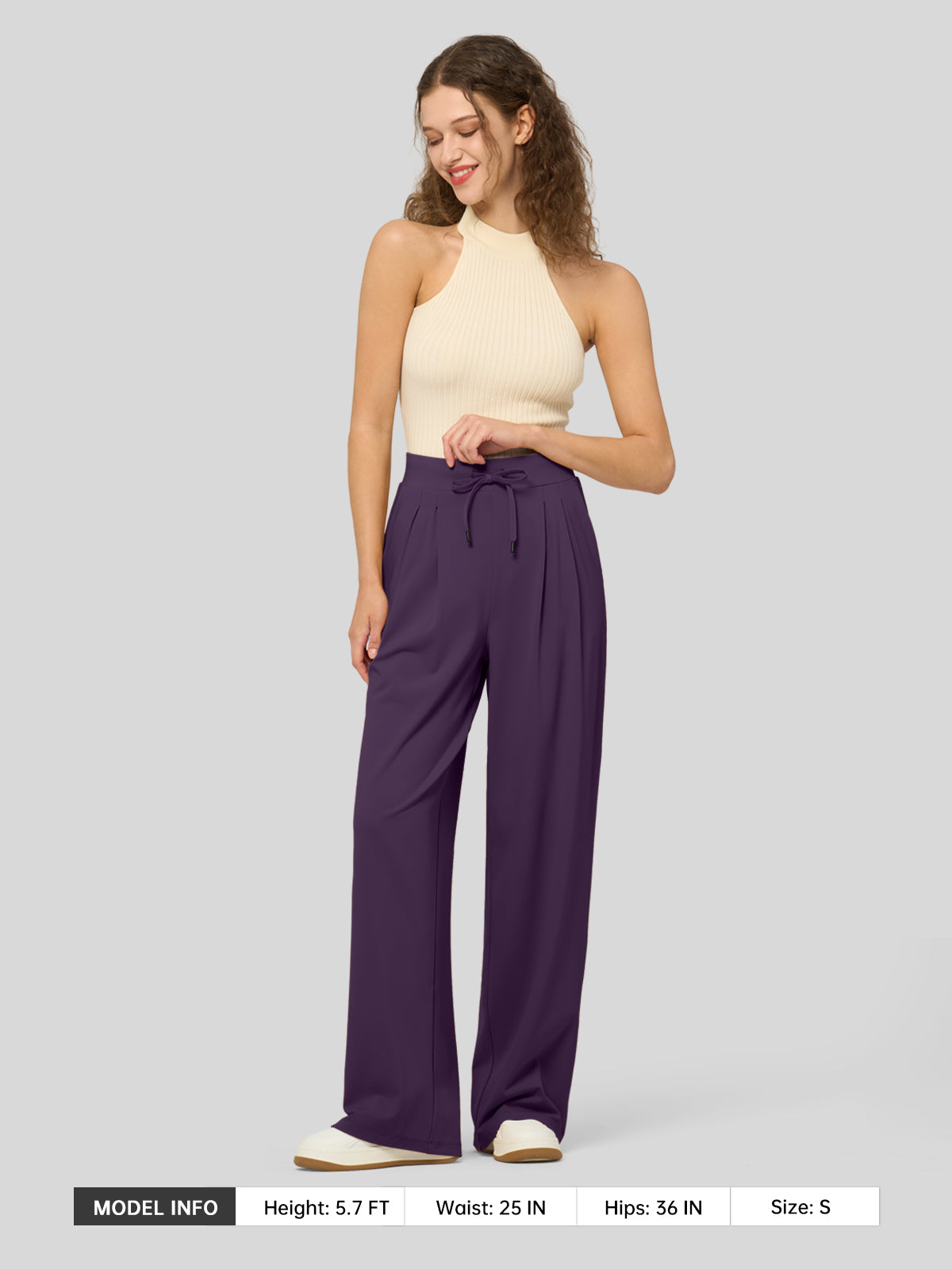 willit Women's Stretchy Wide Leg Slacks-28 Inch - deeppurle