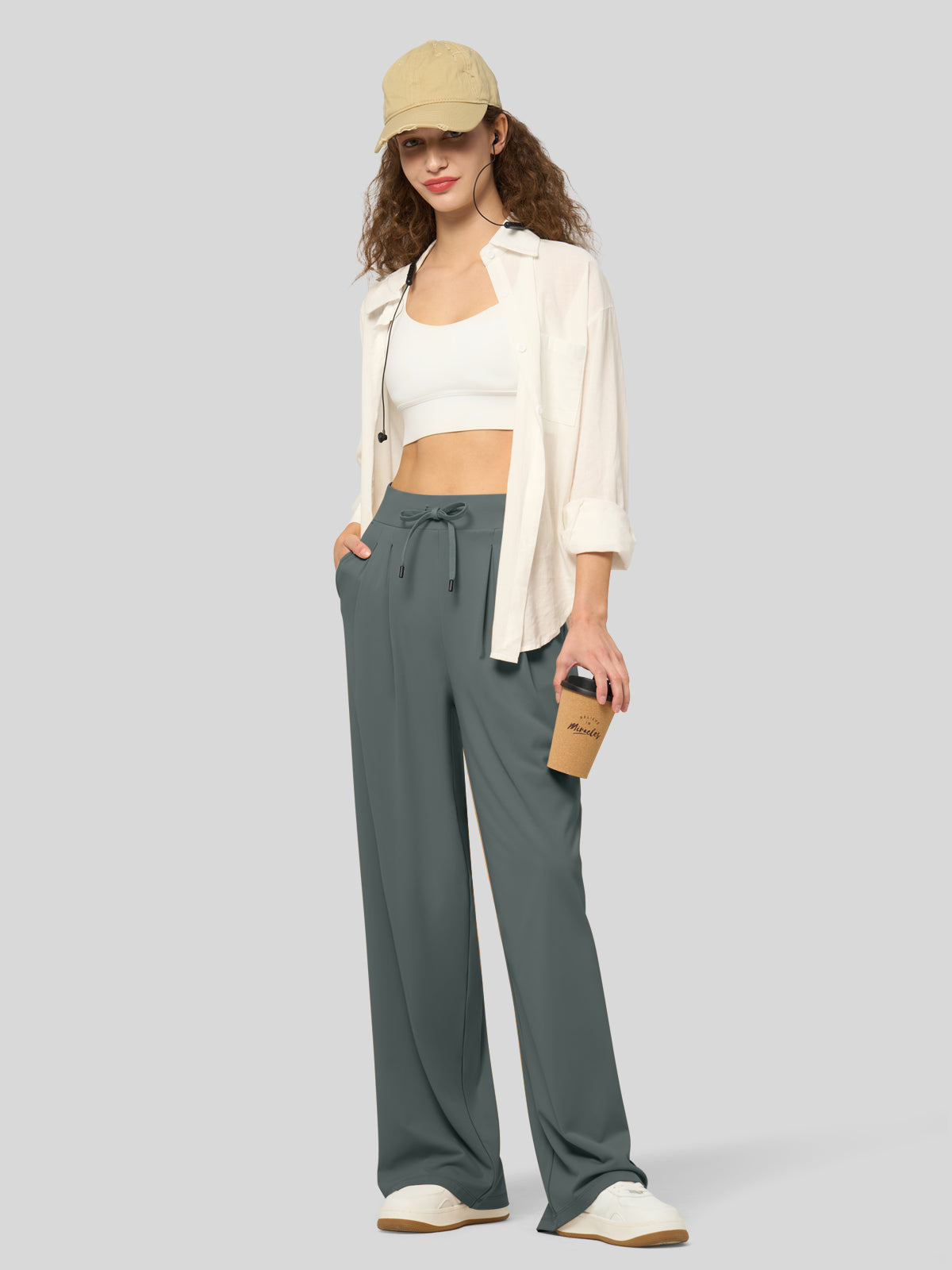 willit Women's Stretchy Wide Leg Slacks-28 Inch - firgreen