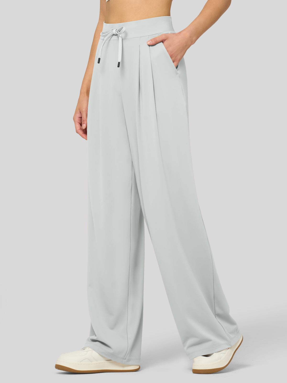 willit Women's Stretchy Wide Leg Slacks-28 Inch - lightgray