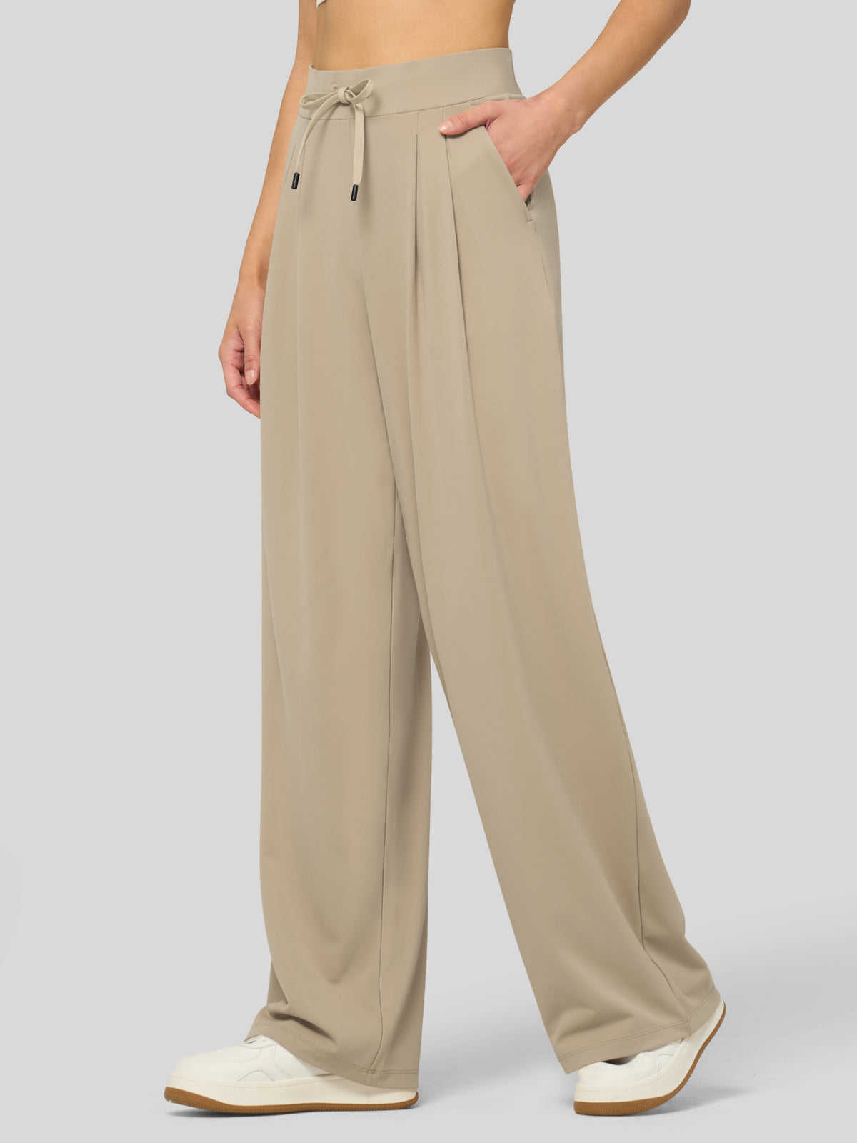 willit Women's Stretchy Wide Leg Slacks-28 Inch - lightkhaki