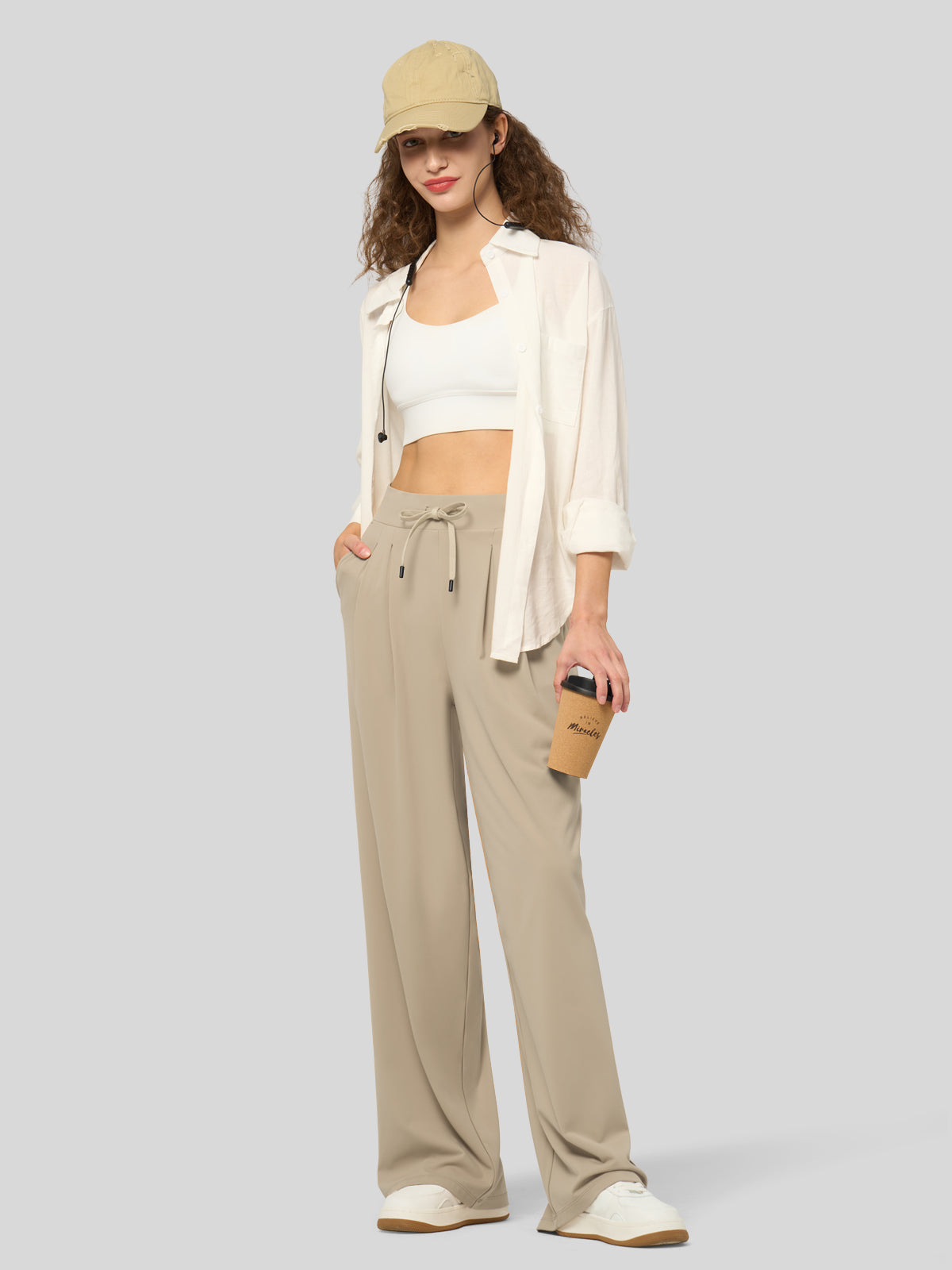 willit Women's Stretchy Wide Leg Slacks-28 Inch - lightkhaki