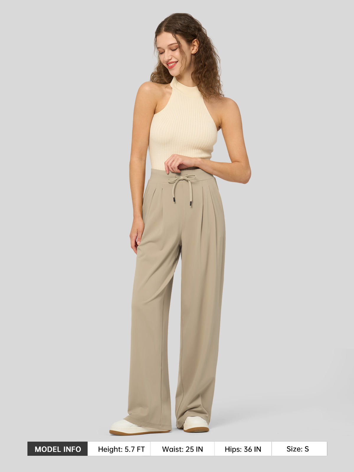 willit Women's Stretchy Wide Leg Slacks-28 Inch - lightkhaki