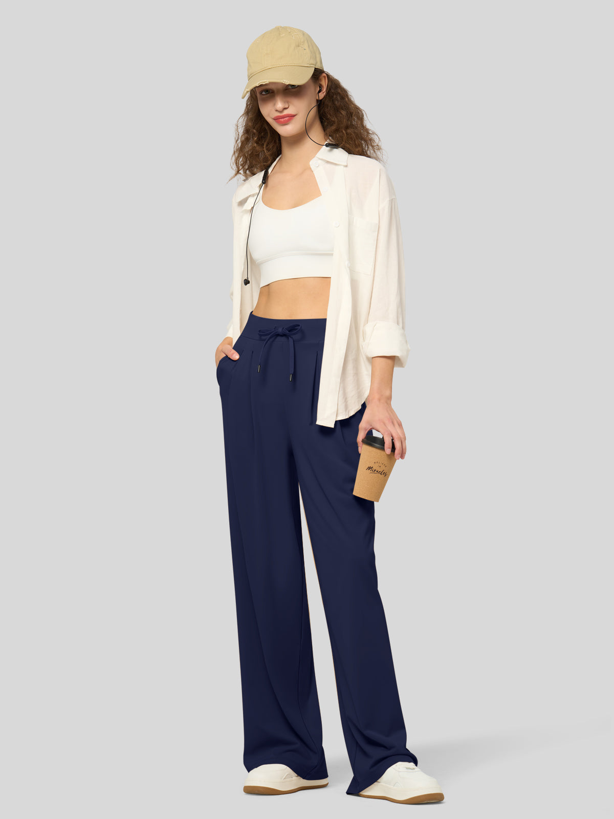 willit Women's Stretchy Wide Leg Slacks-28 Inch - navy
