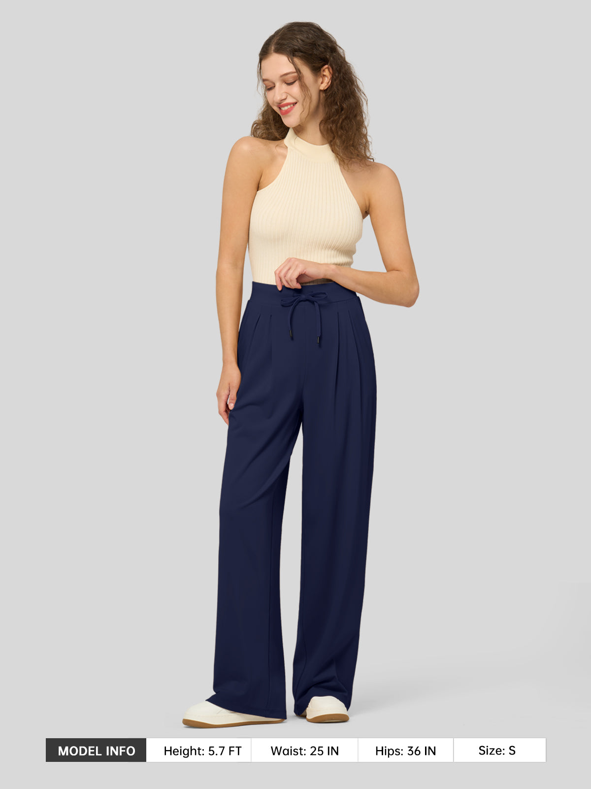 willit Women's Stretchy Wide Leg Slacks-28 Inch - navy