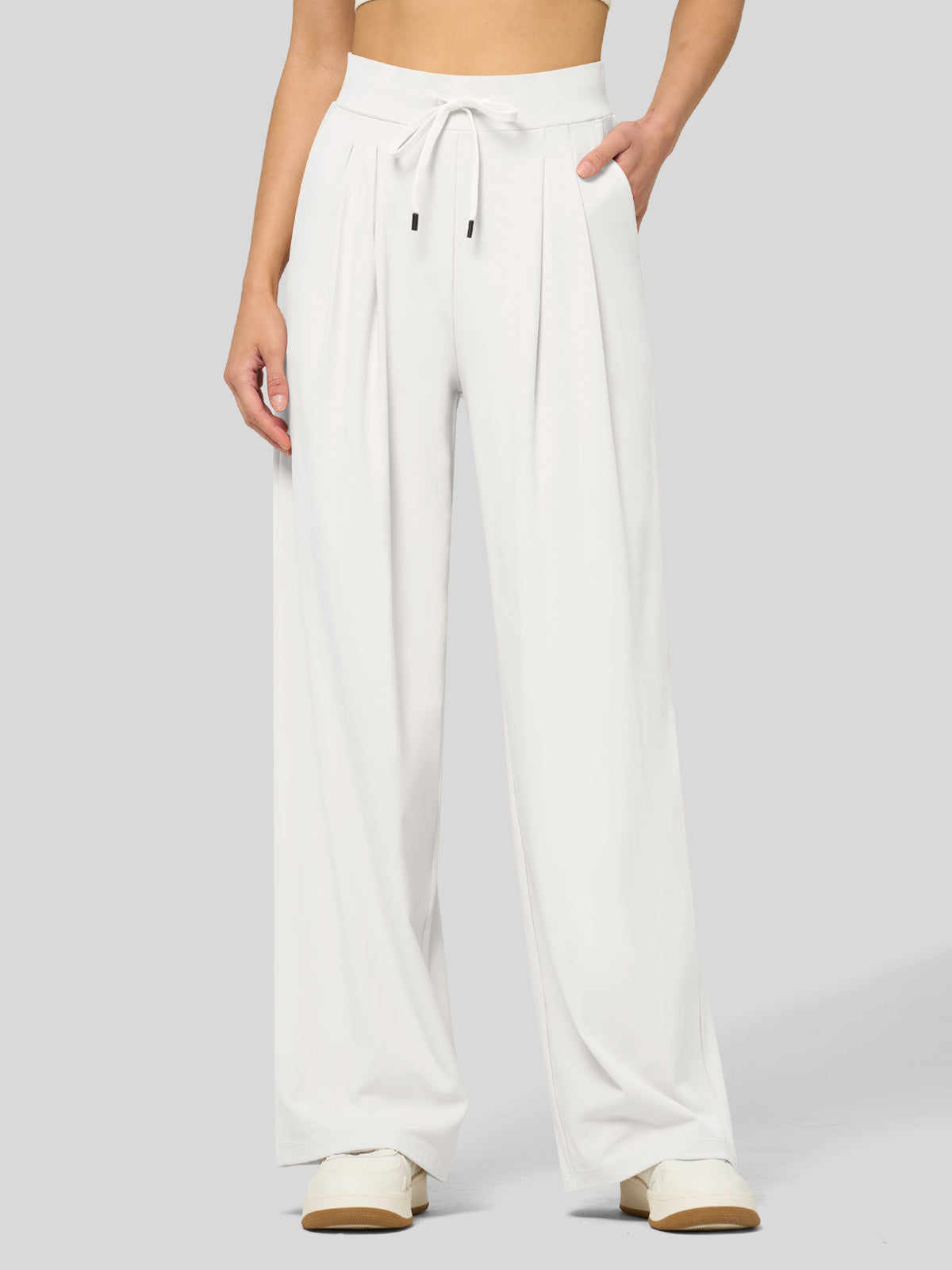 willit Women's Stretchy Wide Leg Slacks-28 Inch - white