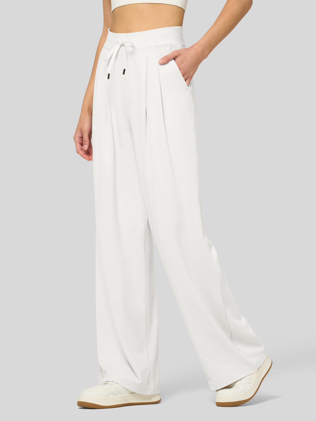 willit Women's Stretchy Wide Leg Slacks-28 Inch - white