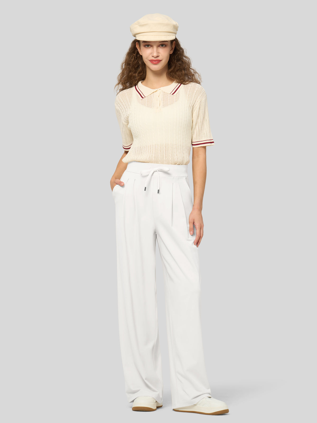 willit Women's Stretchy Wide Leg Slacks-28 Inch - white