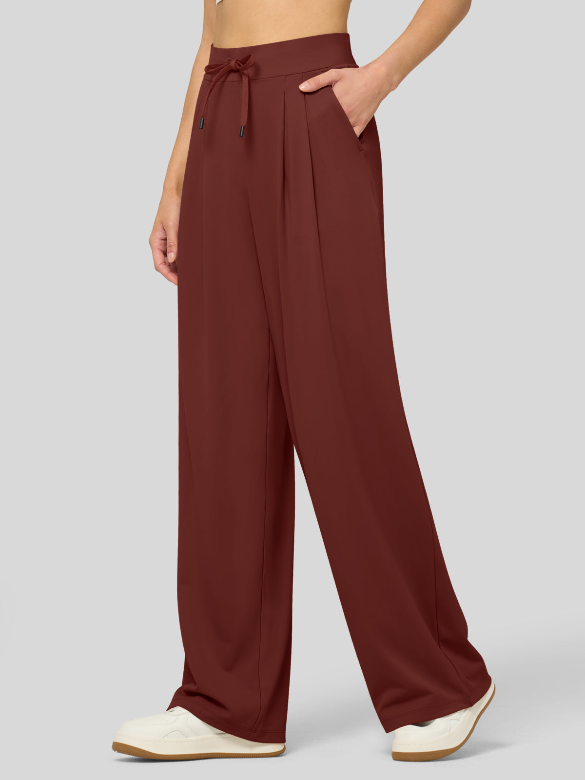 willit Women's Stretchy Wide Leg Slacks-28 Inch - winered
