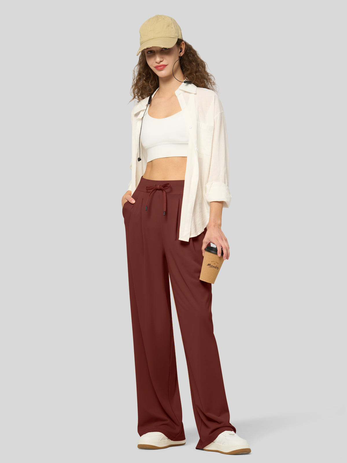 willit Women's Stretchy Wide Leg Slacks-28 Inch - winered