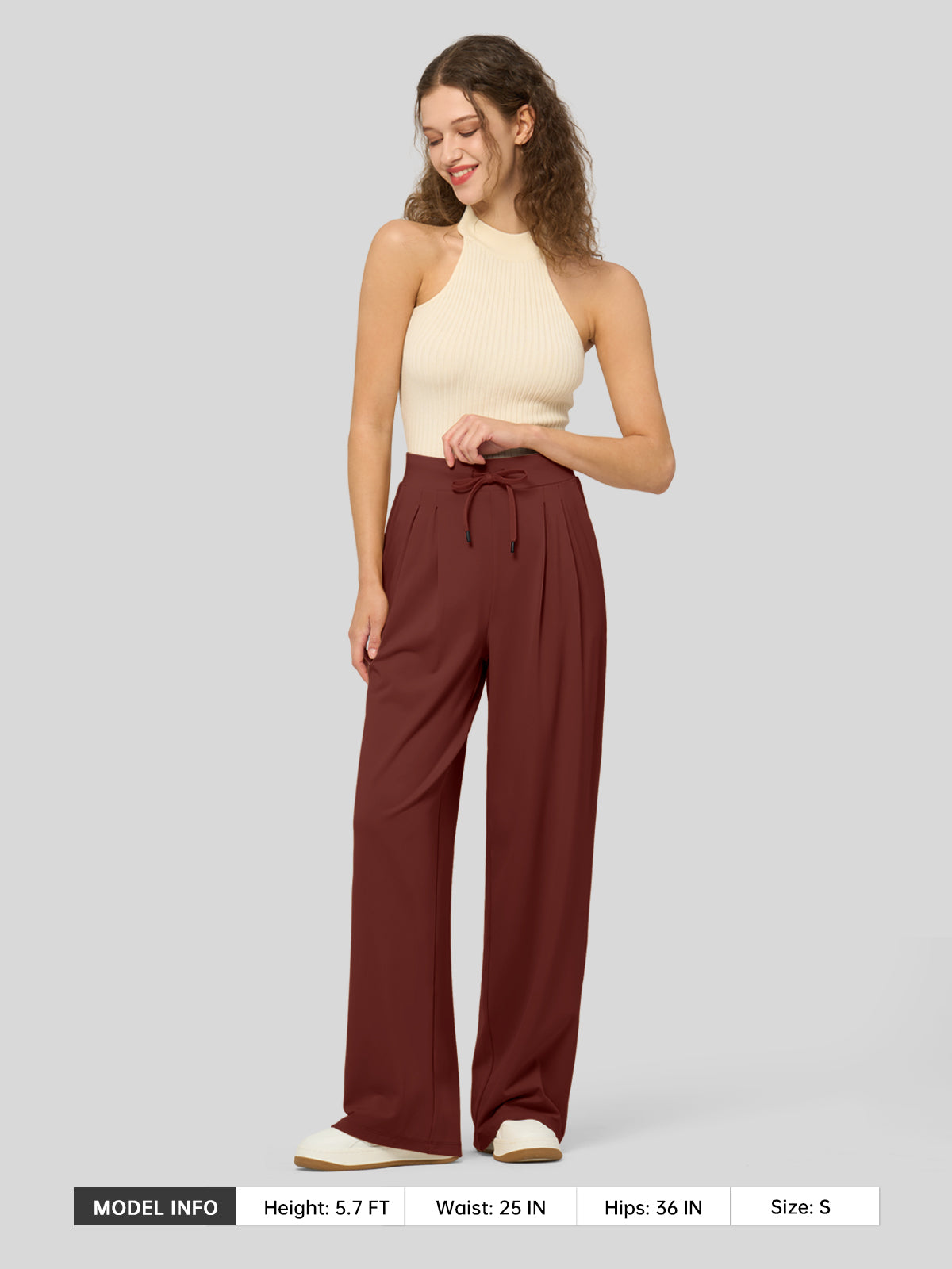 willit Women's Stretchy Wide Leg Slacks-28 Inch - winered