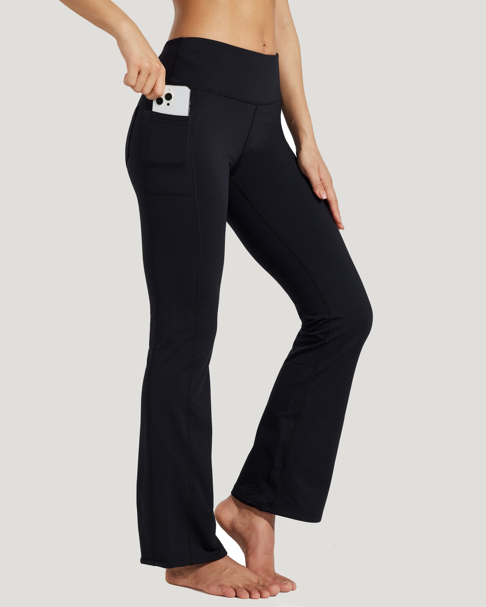 Women's Fleece Lined Bootcut Yoga Pants_Black_model1