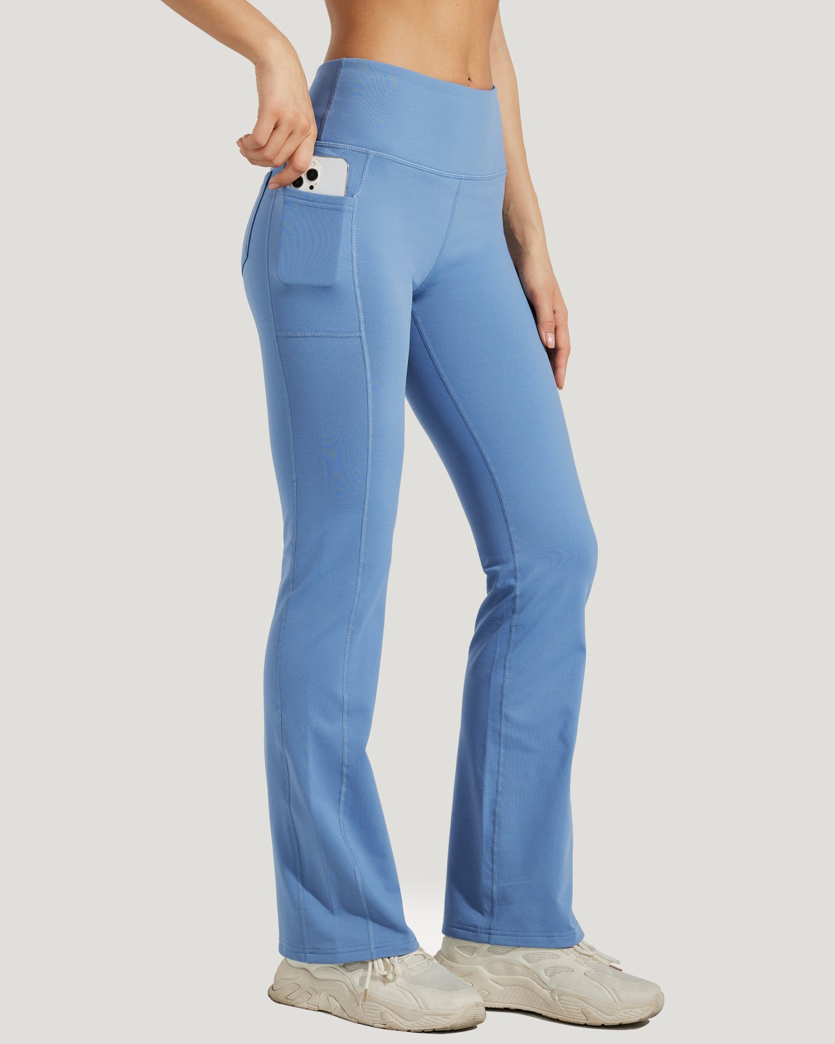 Women's Fleece Lined Bootcut Yoga Pants_Blue_model3
