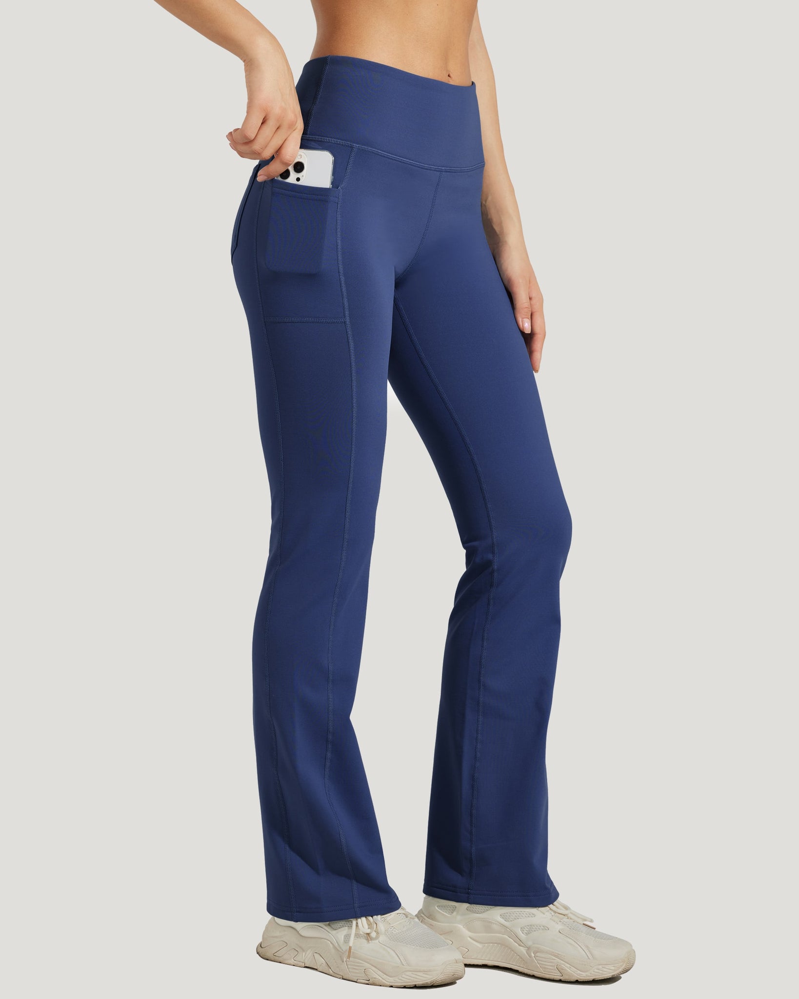 Women's Fleece Lined Bootcut Yoga Pants_Navy_model3