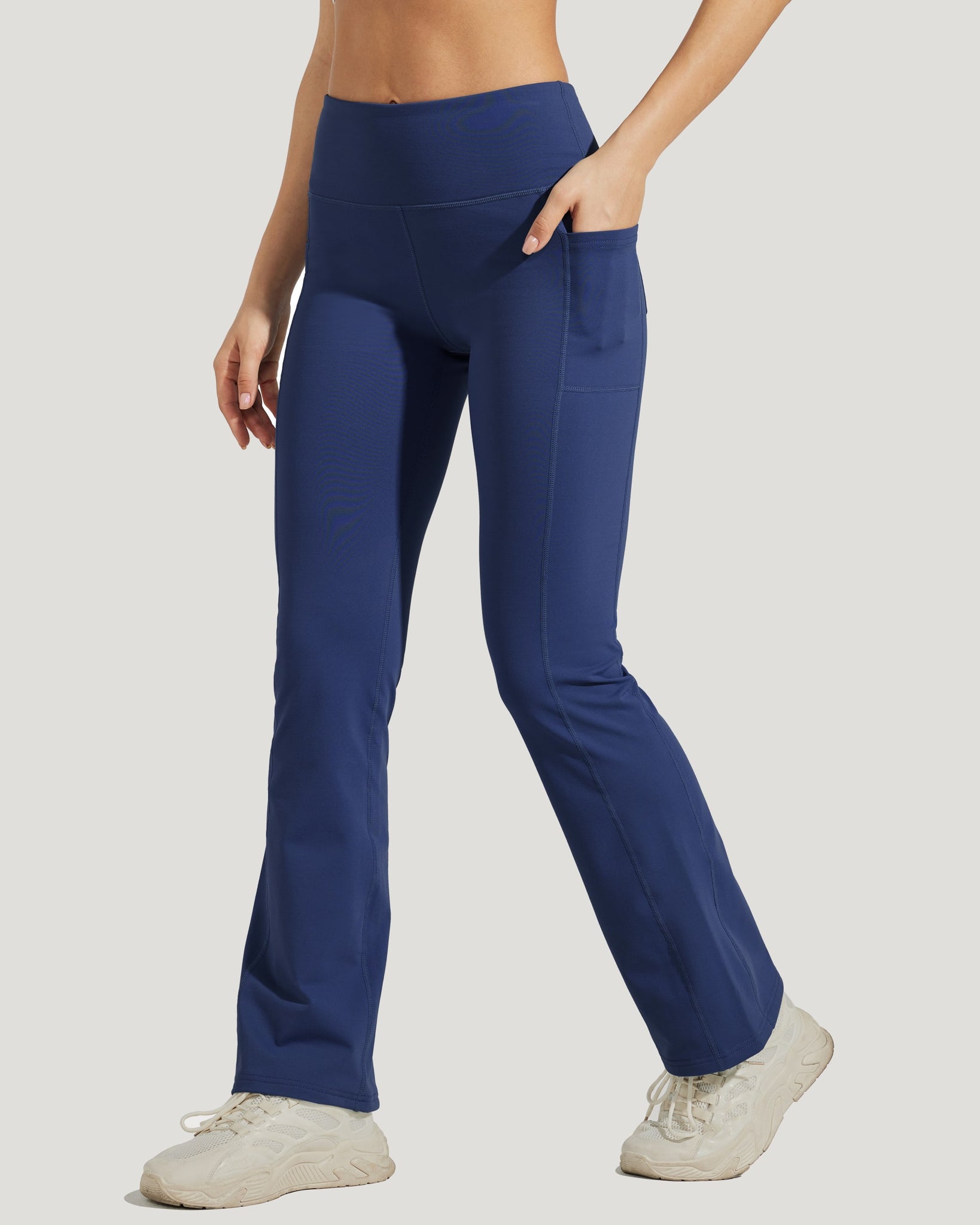 Women's Fleece Lined Bootcut Yoga Pants_Navy_model4