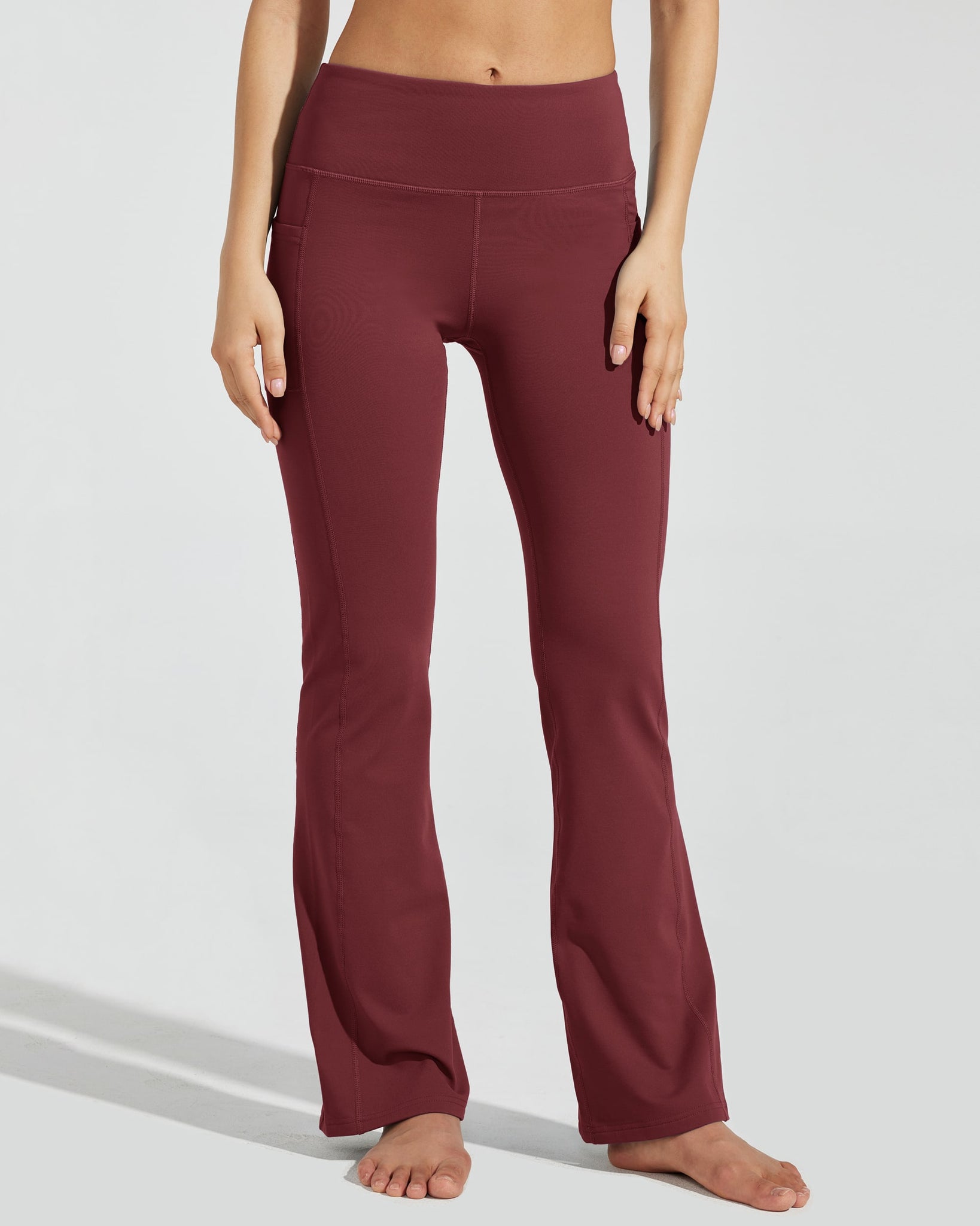 Women's Fleece Lined Bootcut Yoga Pants_WineRed_model1