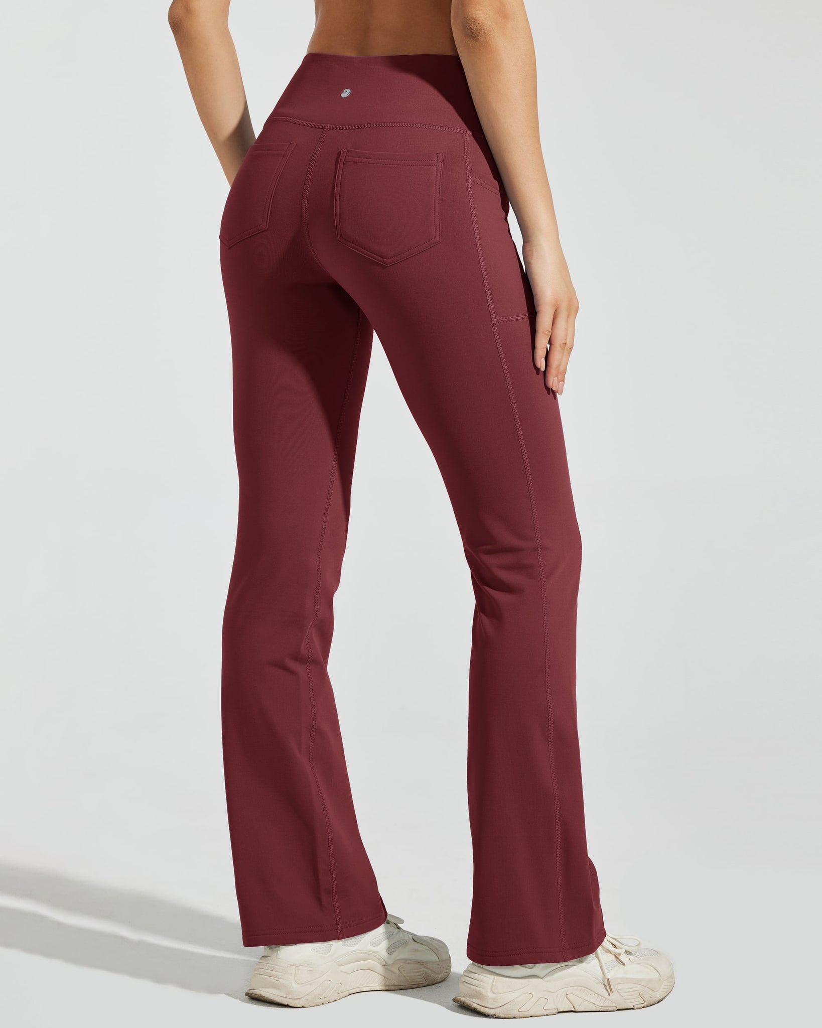 Women's Fleece Lined Bootcut Yoga Pants_WineRed_model4