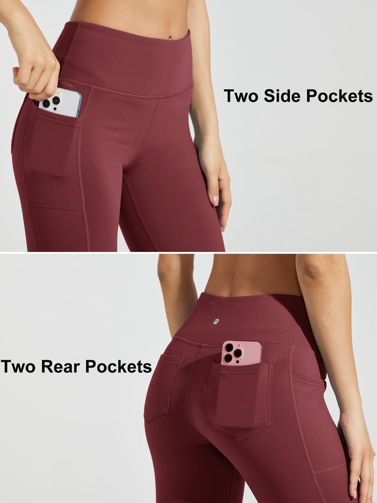 Women's Fleece Lined Bootcut Yoga Pants_WineRed_detail