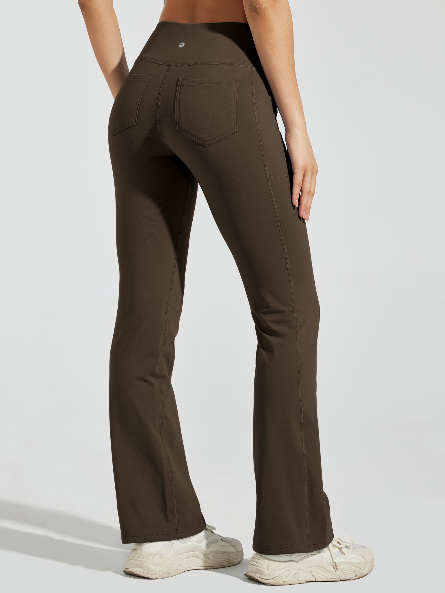 Women's Fleece Lined Bootcut Yoga Pants_Brown_model1