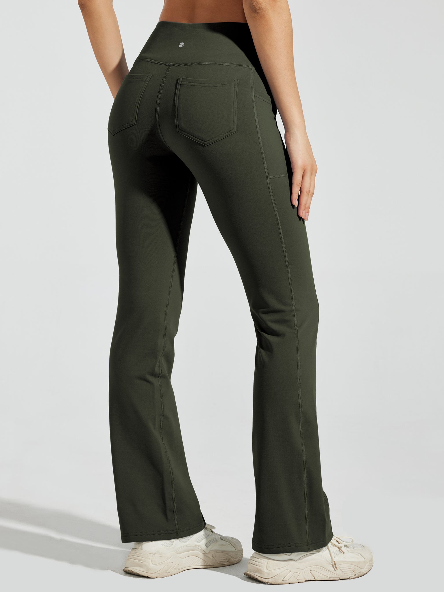 Women's Fleece Lined Bootcut Yoga Pants_Olive_model1