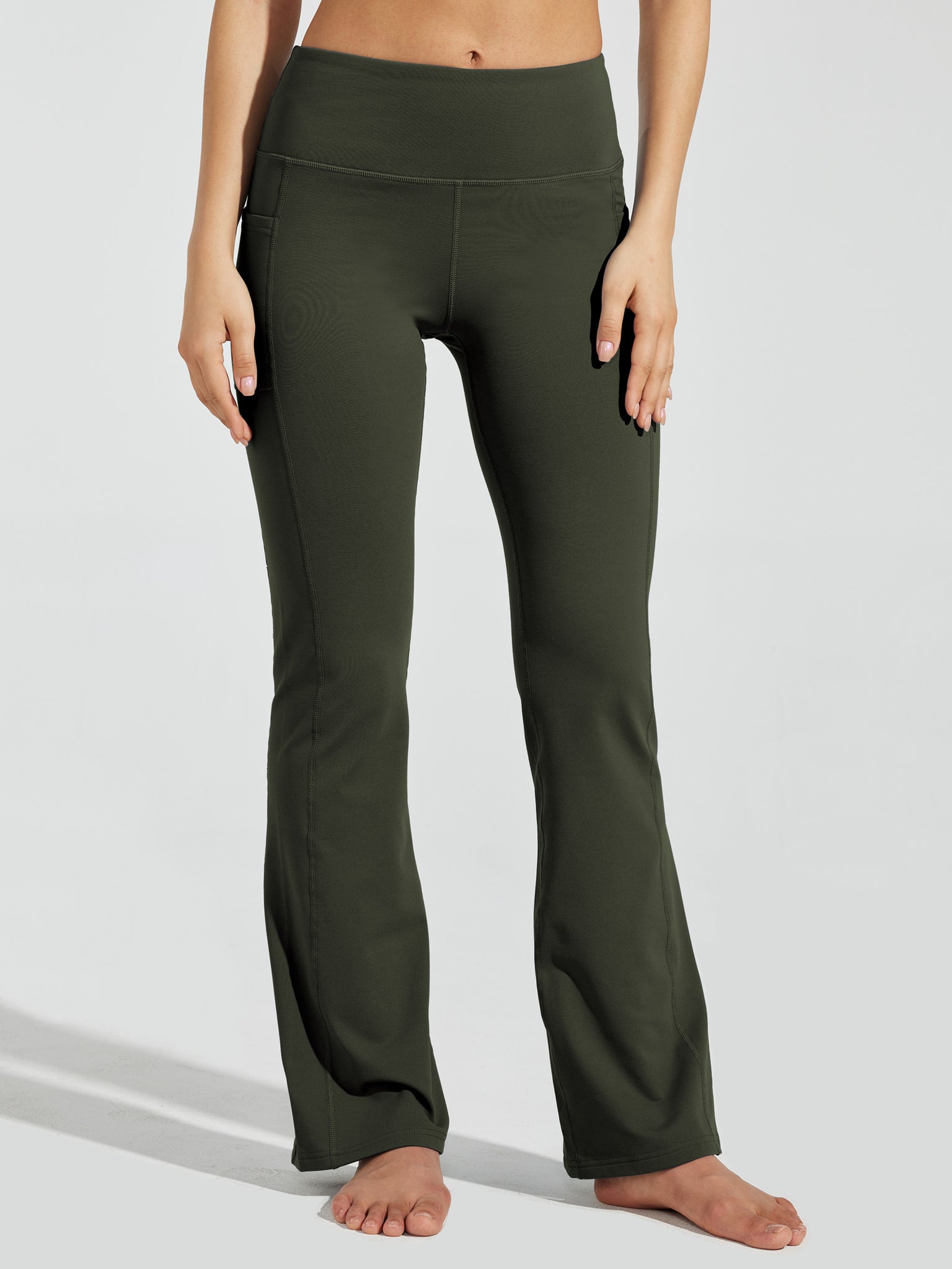 Women's Fleece Lined Bootcut Yoga Pants_Olive_model2