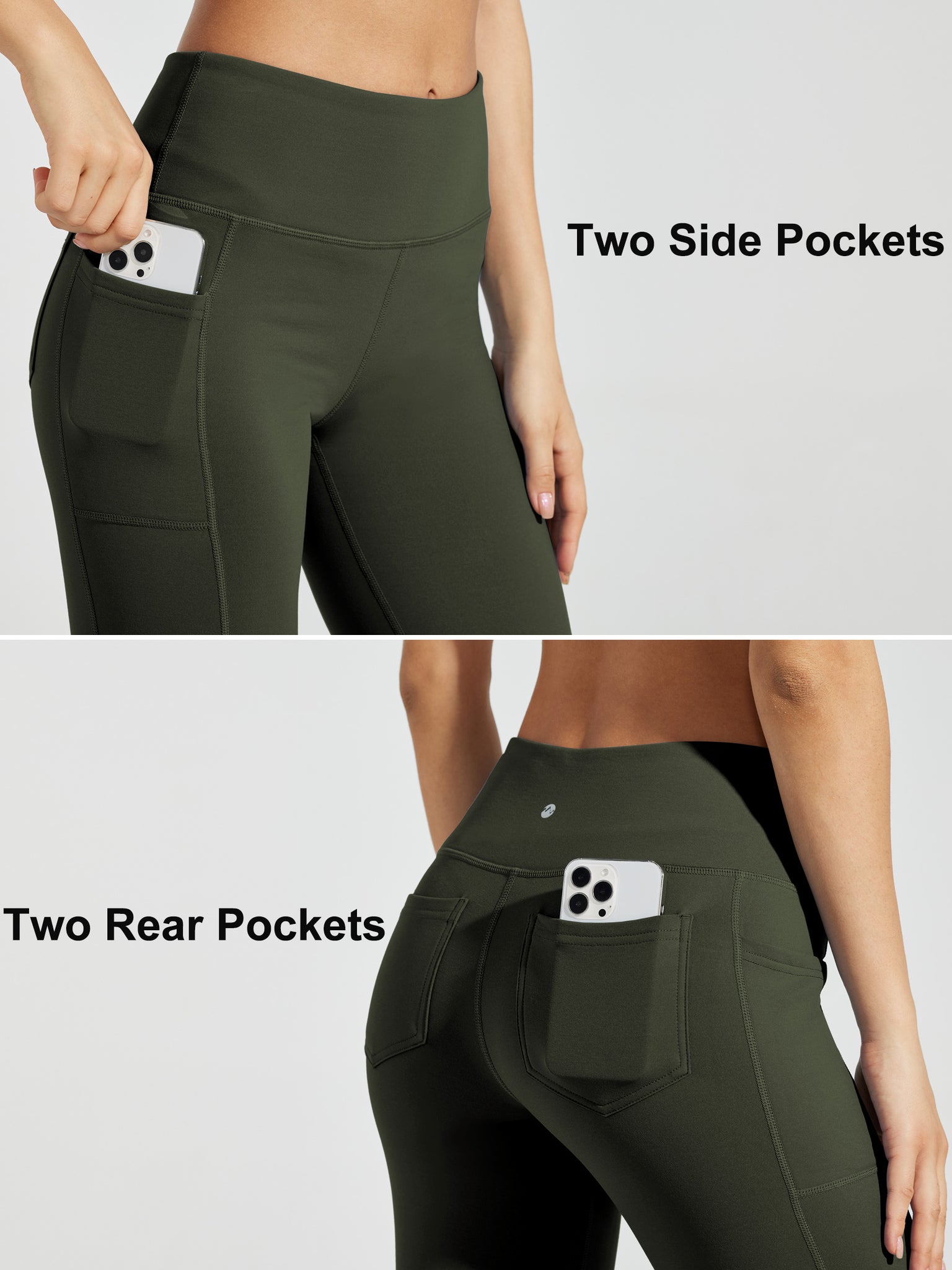 Women's Fleece Lined Bootcut Yoga Pants_Olive_detail