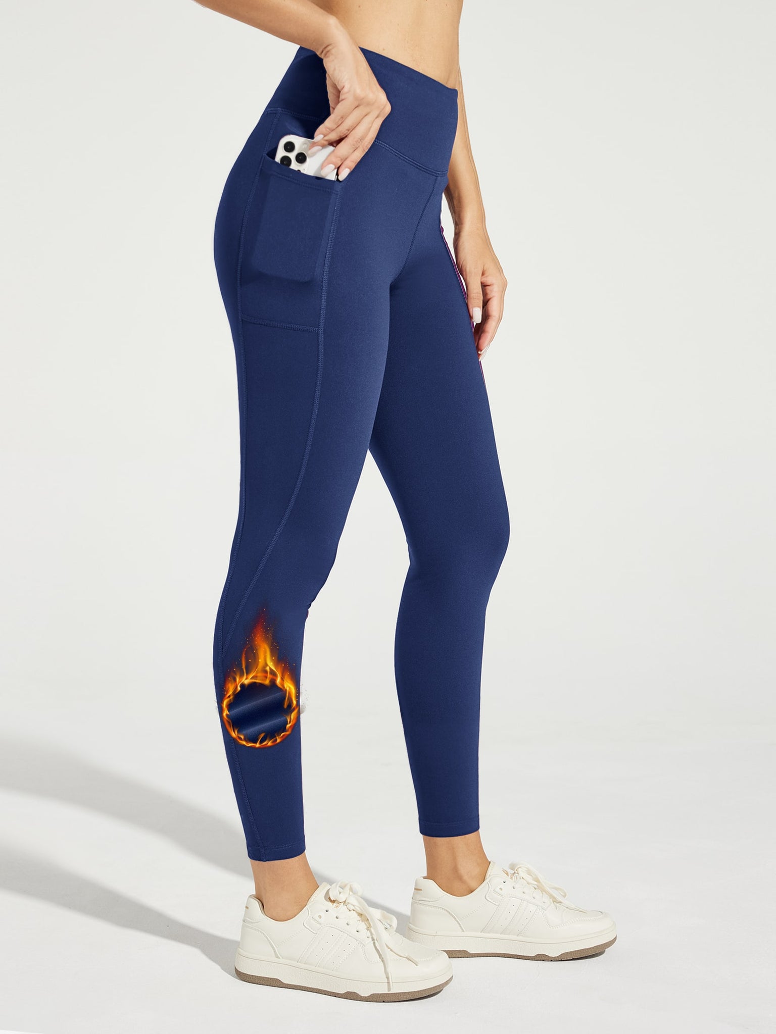 Women's Thermal Running Tights_Leggings_Navy_model1