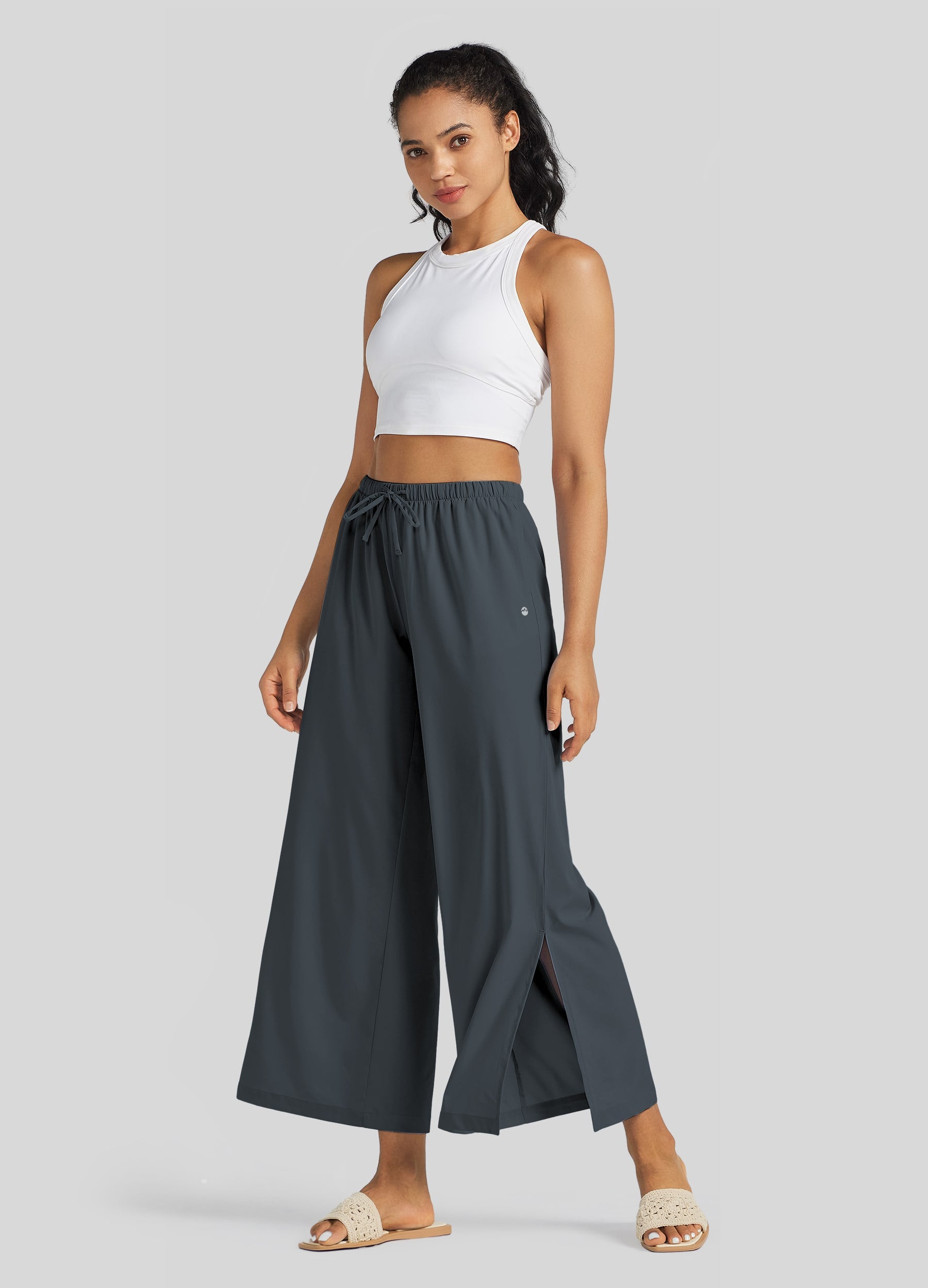 J.Her Mineral Washed Side Ruffle Cropped Pants in Silver