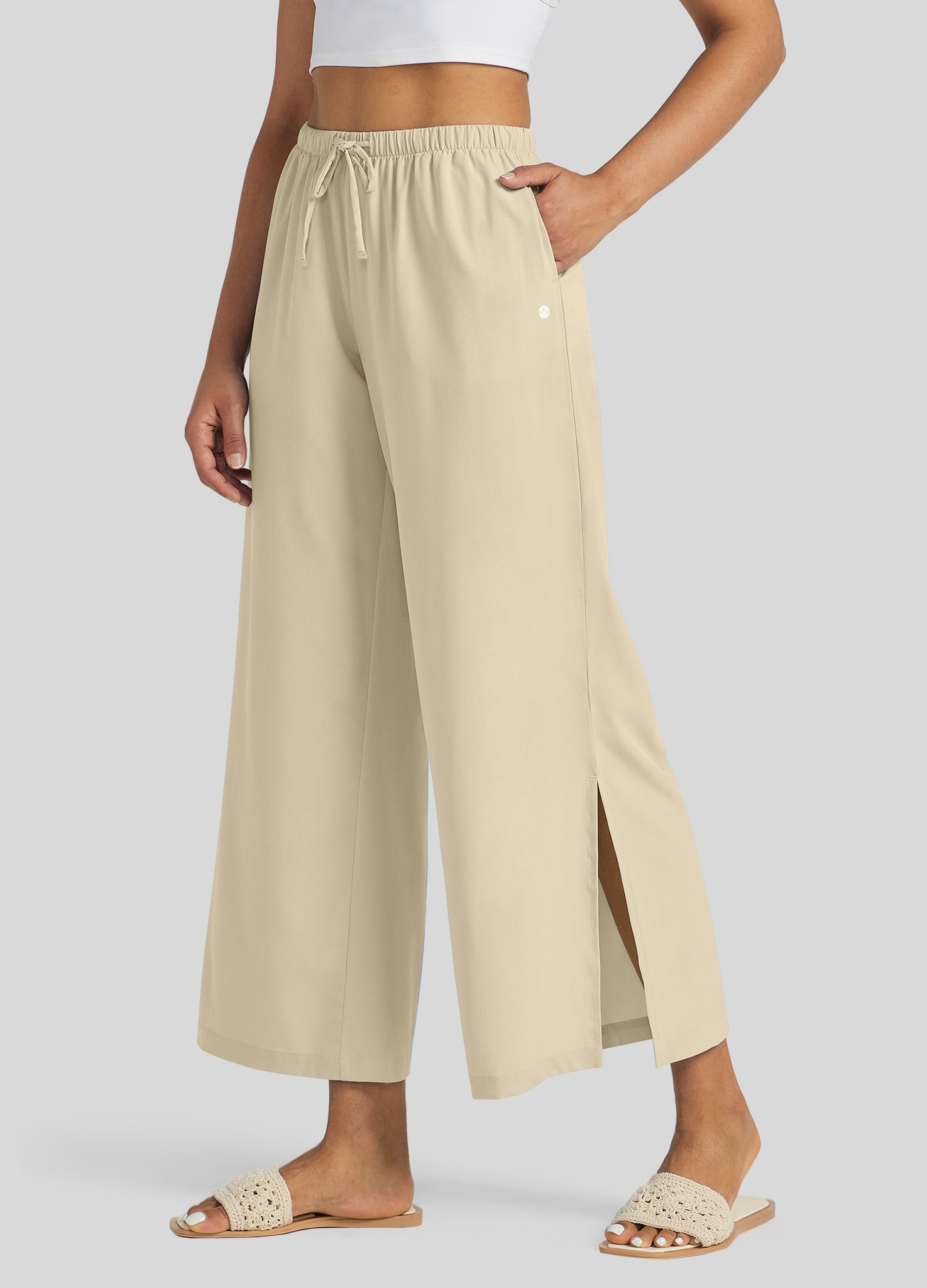 Willit Women's Wide-Leg Cropped Pants in khaki