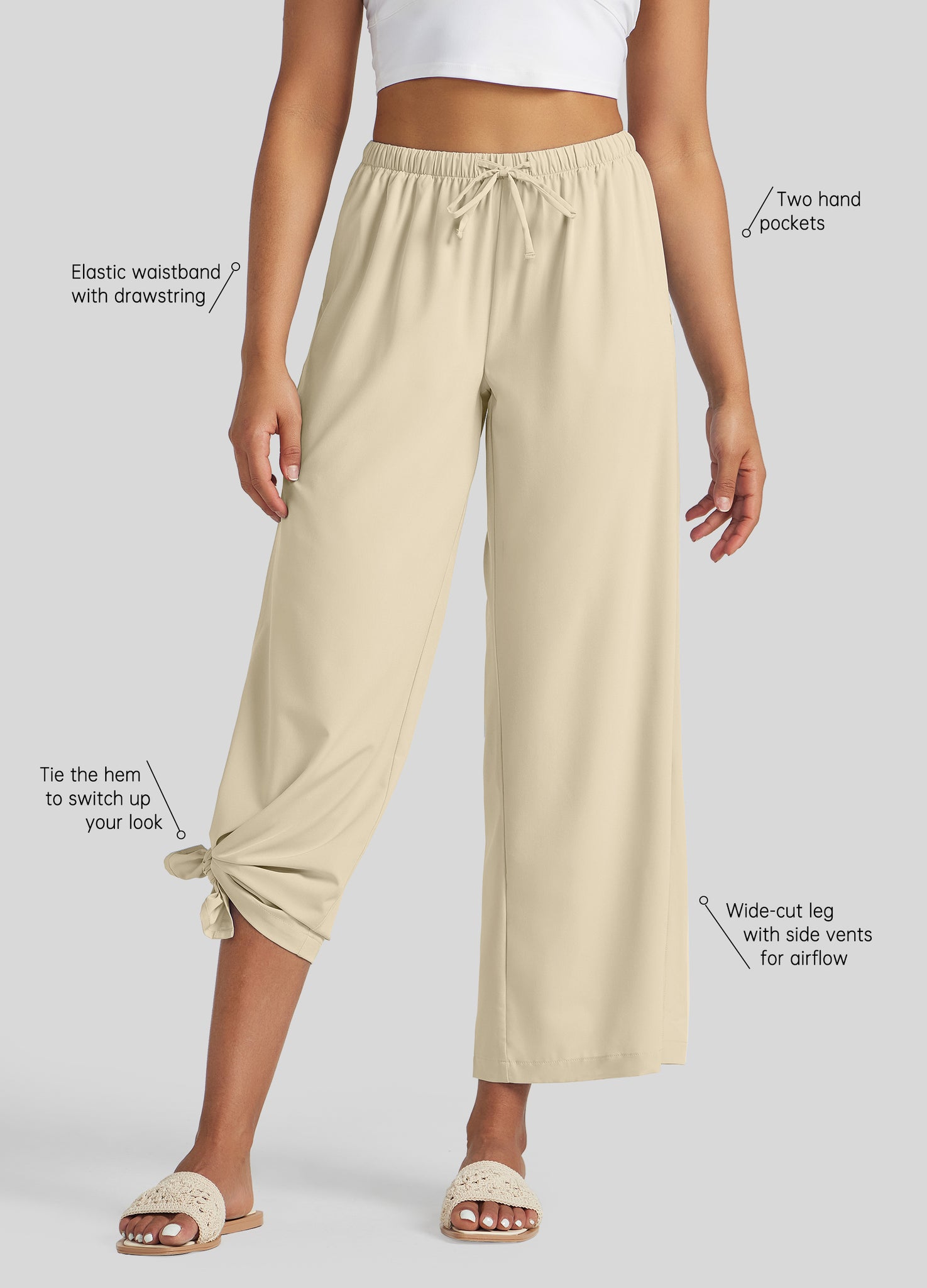 Willit Women's Wide-Leg Cropped Pants in khaki