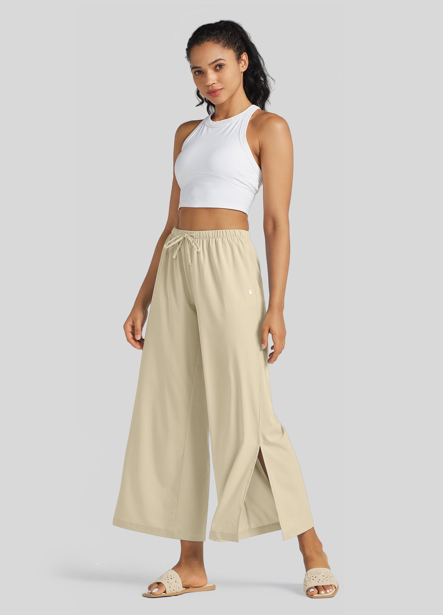 Willit Women's Wide-Leg Cropped Pants in khaki