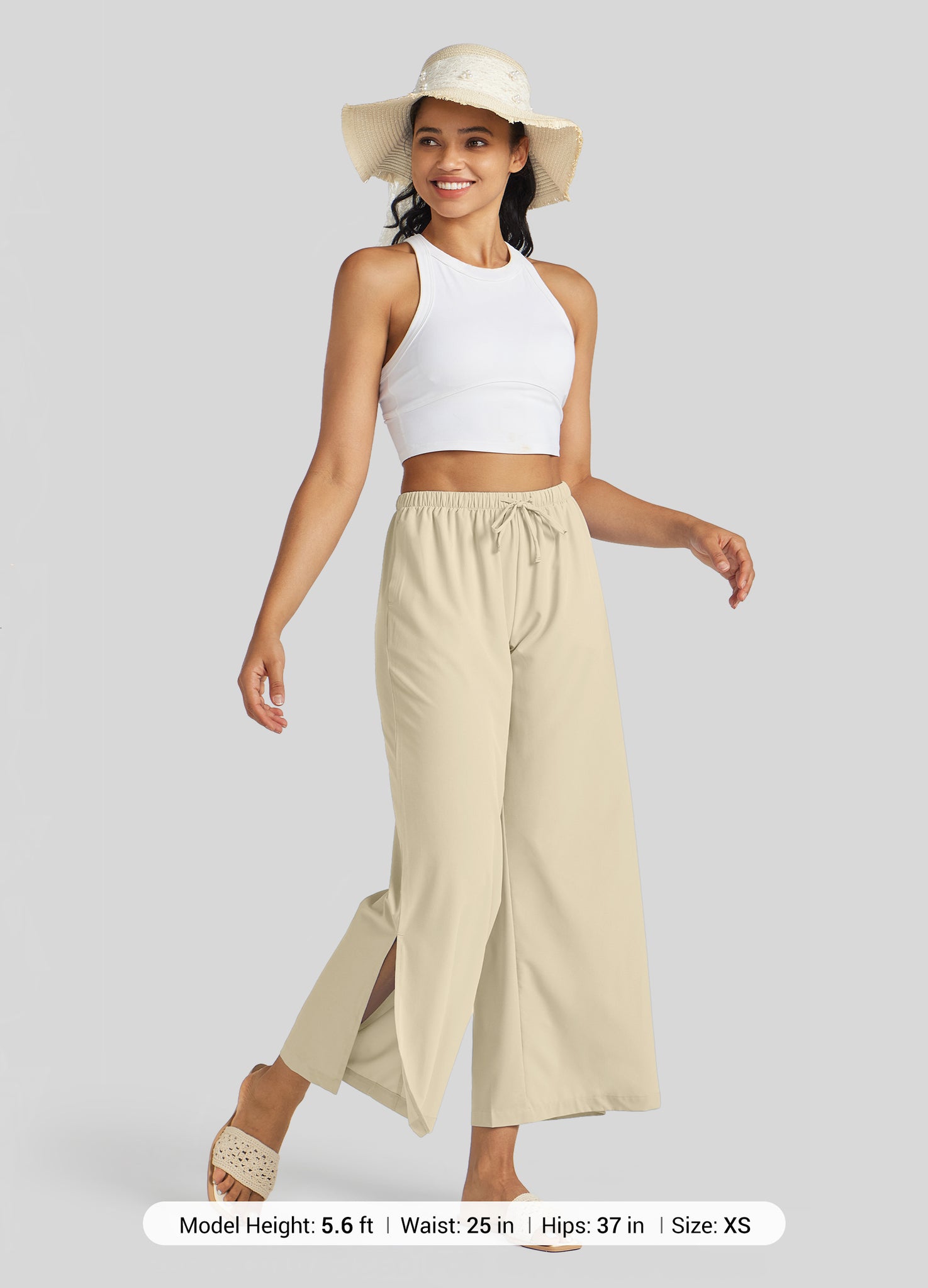 Willit Women's Wide-Leg Cropped Pants in khaki