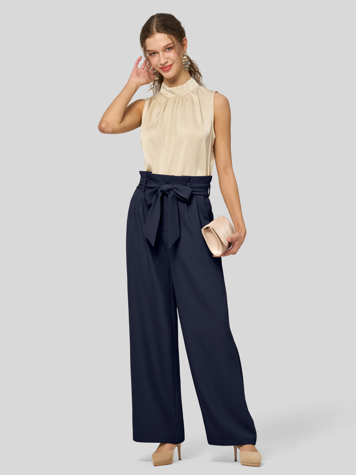 Women's Wide-Leg Tie Knot Pants 32 Inch