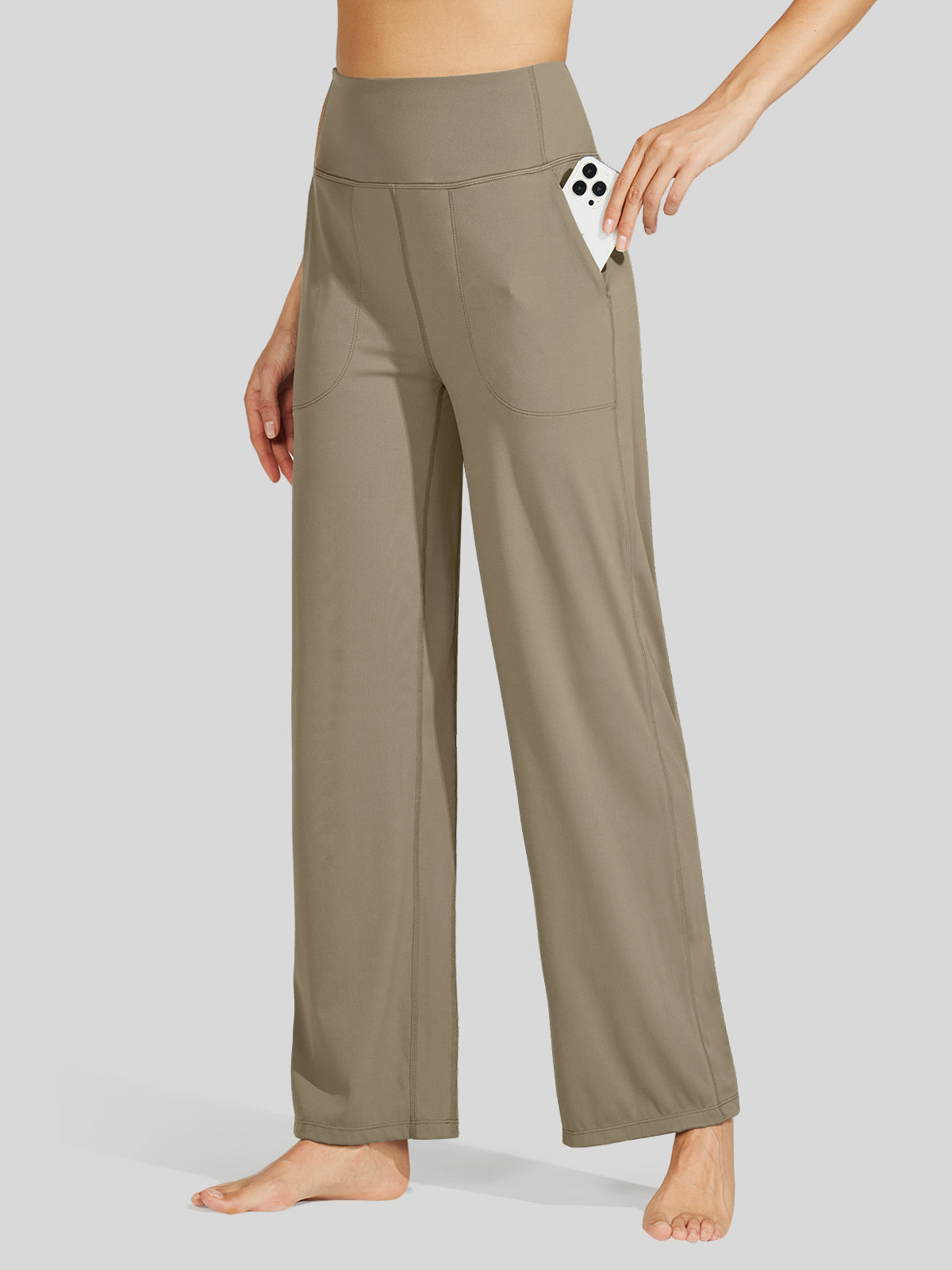 Willit Women's Wide-Leg Yoga Pants 30 Inseam in khaki