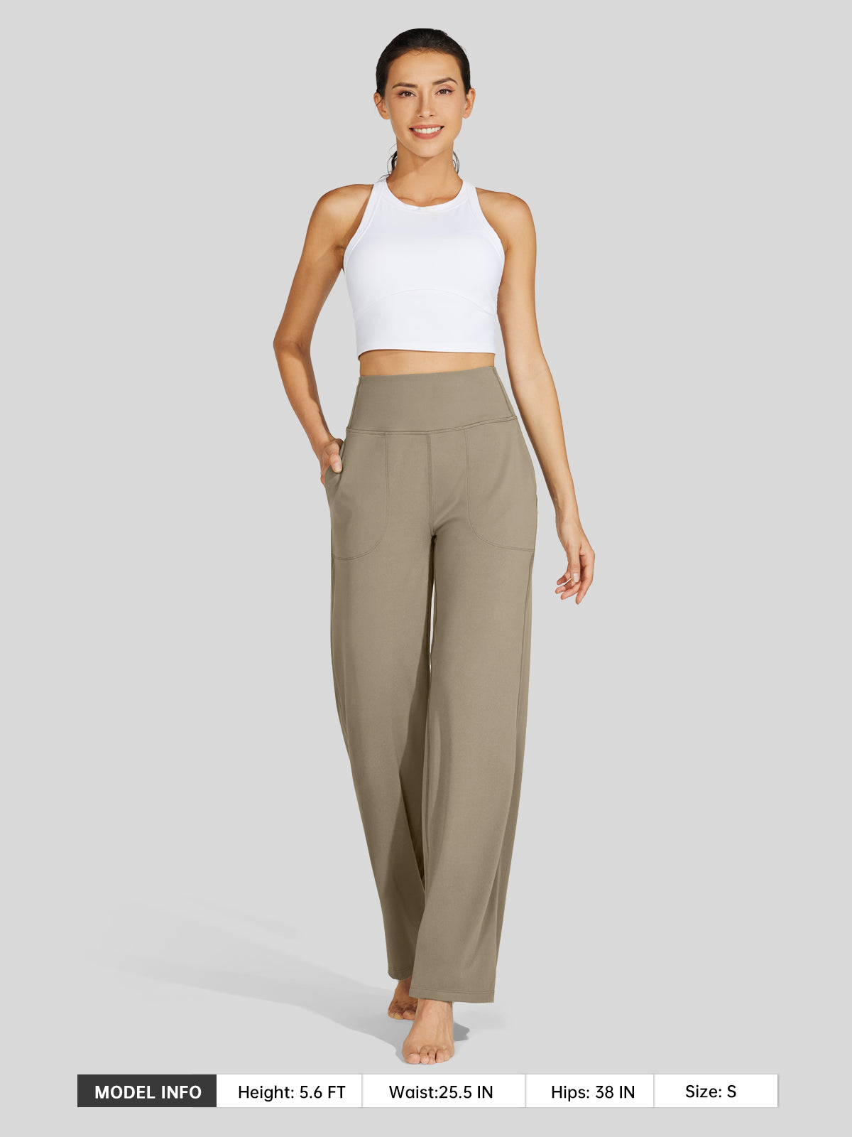 Willit Women's Wide-Leg Yoga Pants 30 Inseam in khaki