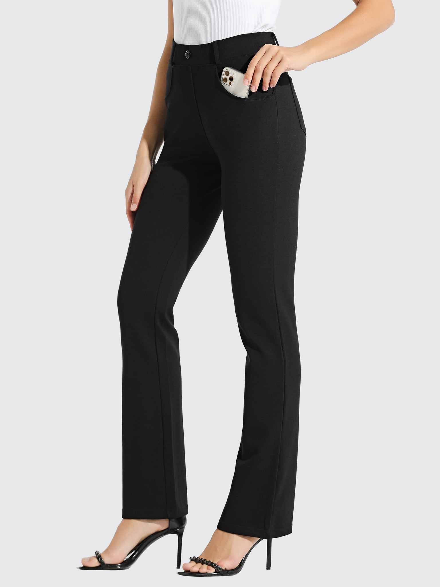 Women's Yoga Dress Pants Bootcut_Tall_Length_Black1