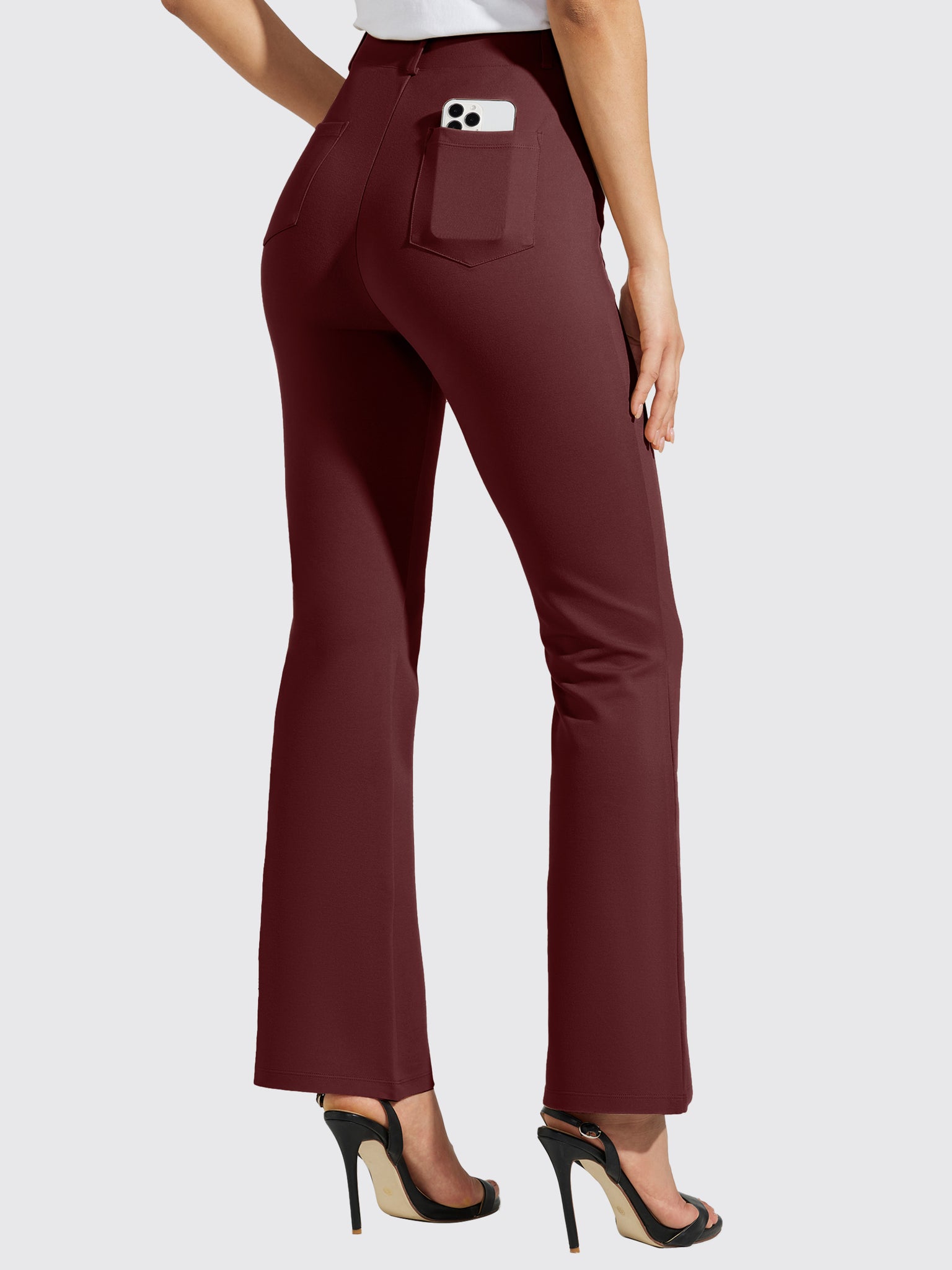 Women's Yoga Dress Pants Bootcut_Petite_WineRed2