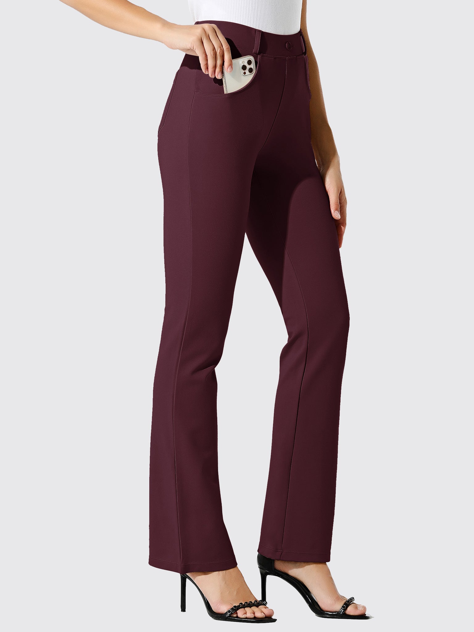 Women's Yoga Dress Pants Bootcut_Tall_Length_Burgundy4