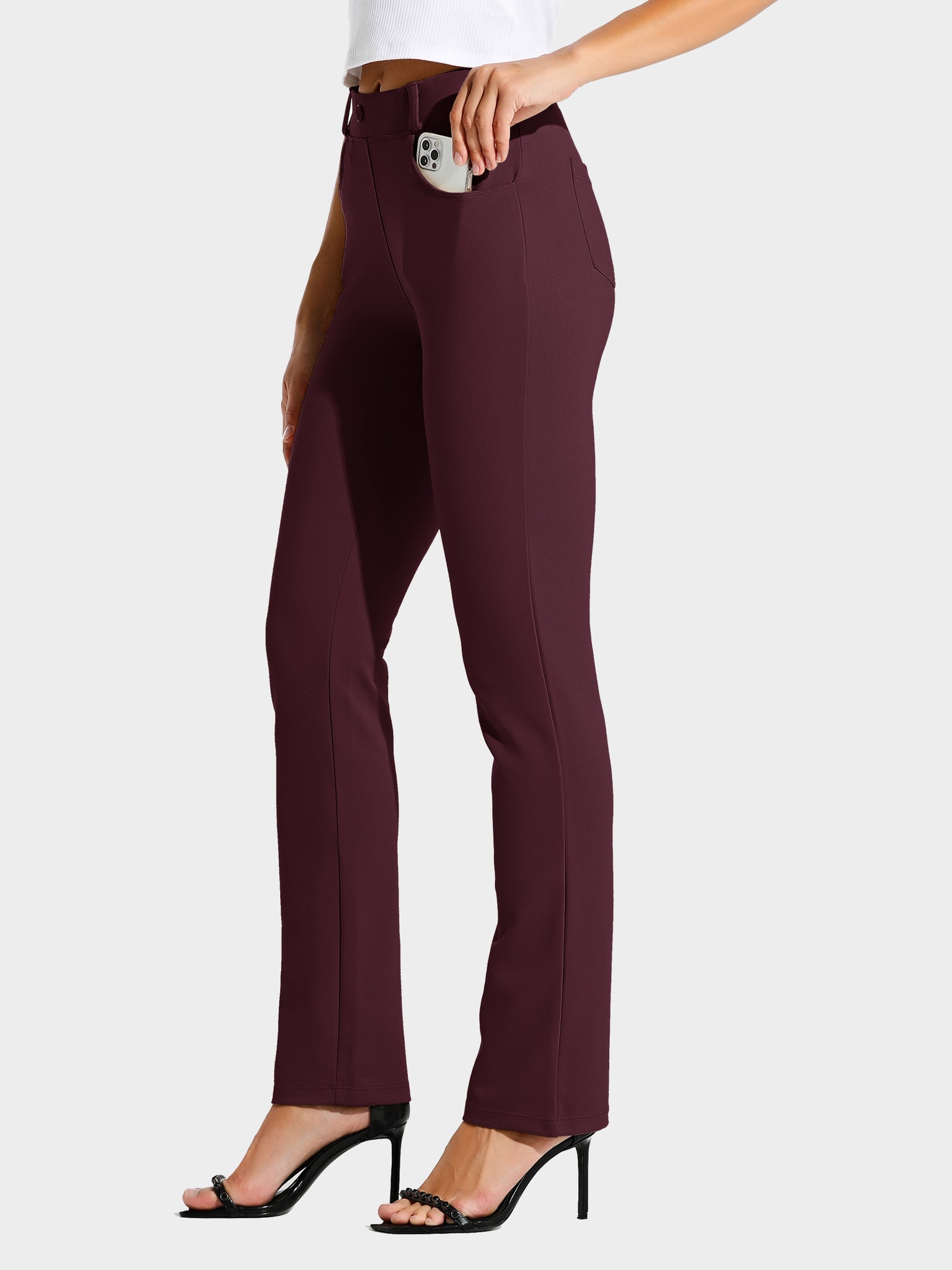 Women's Dress Yoga Pants Straight Leg 33Inch_Burgundy1