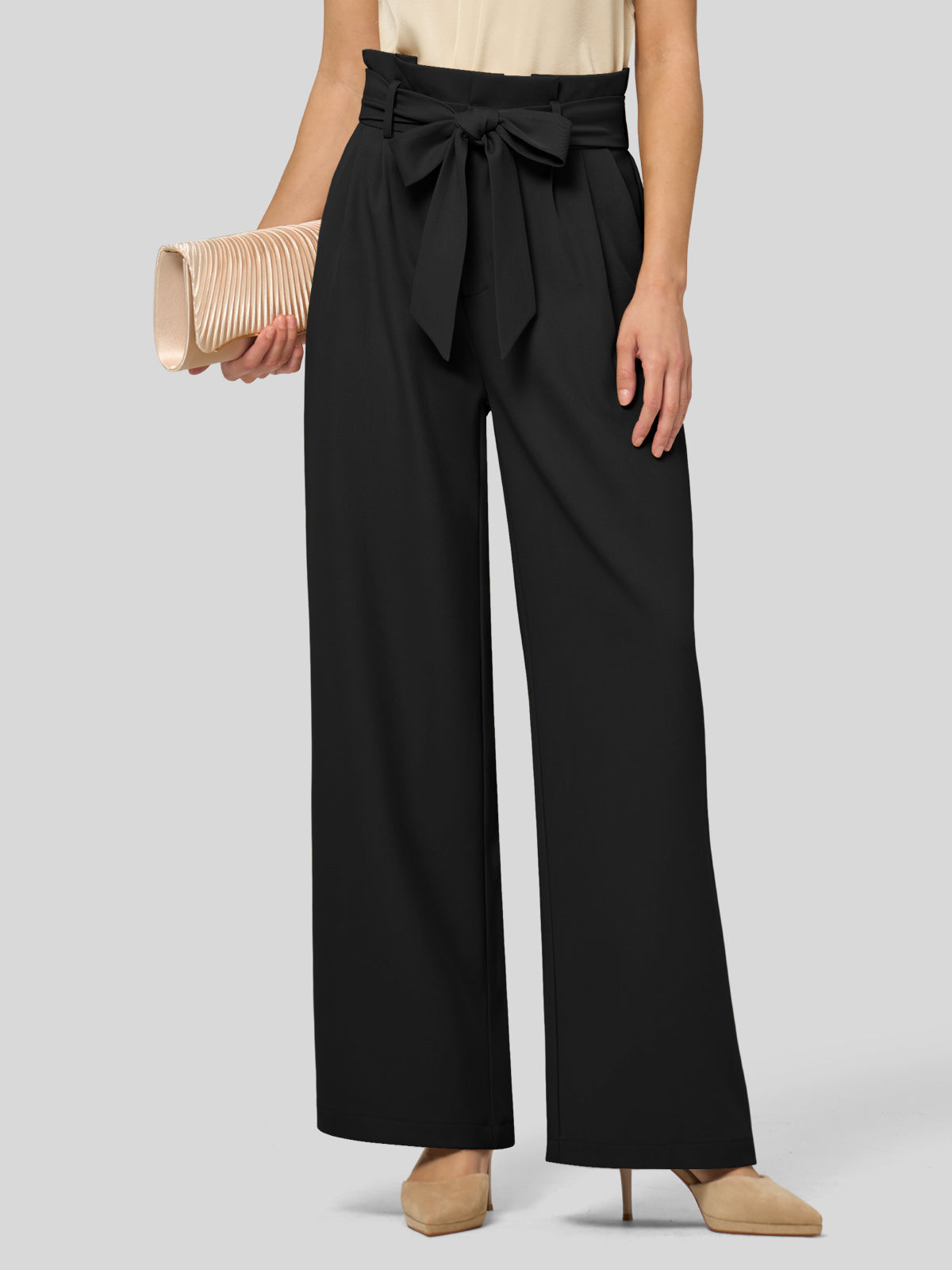 Willit Women's Wide-Leg Tie Knot Pants 32 Inch_black