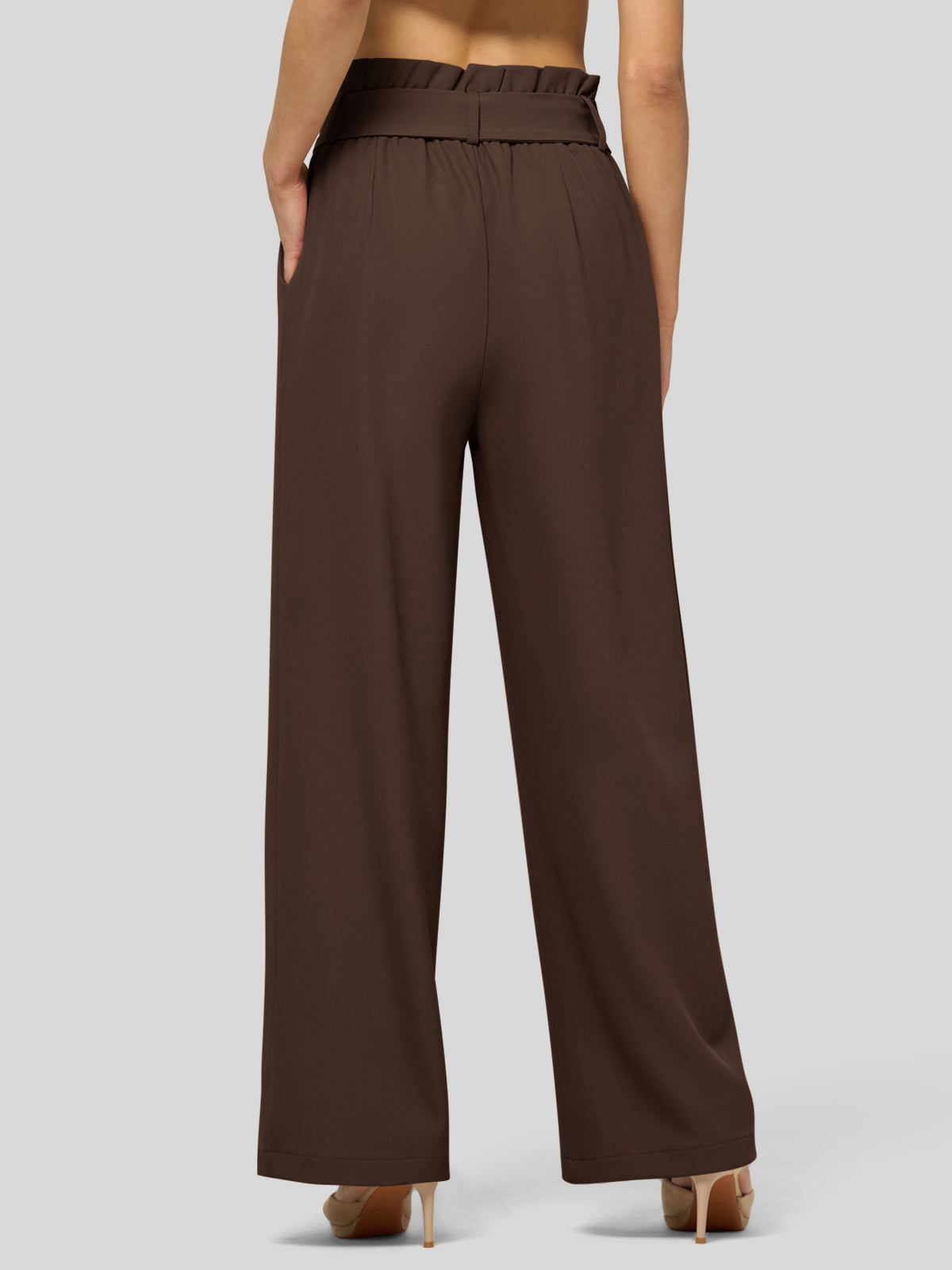 Willit Women's Wide-Leg Tie Knot Pants 32 Inch_deepbrown